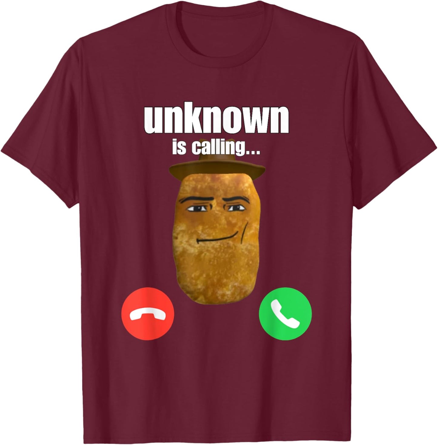 Chicken Nugget Man Face Cowboy Meme T-Shirt - T-Shirt | Maroon