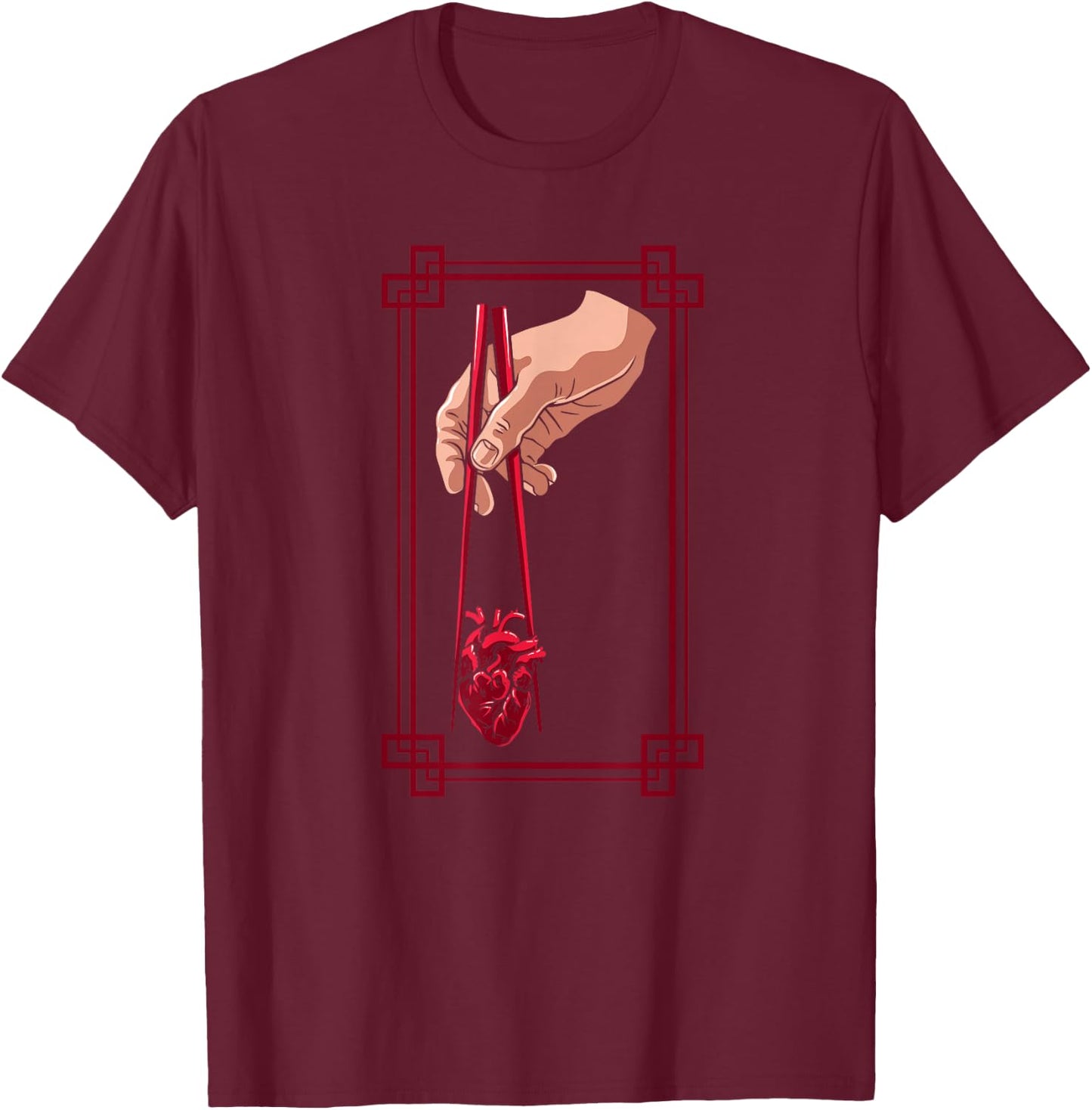 Weird Goth Chopstick Heart Japanese Aesthetic Anime Lover T-Shirt - T-Shirt | Maroon