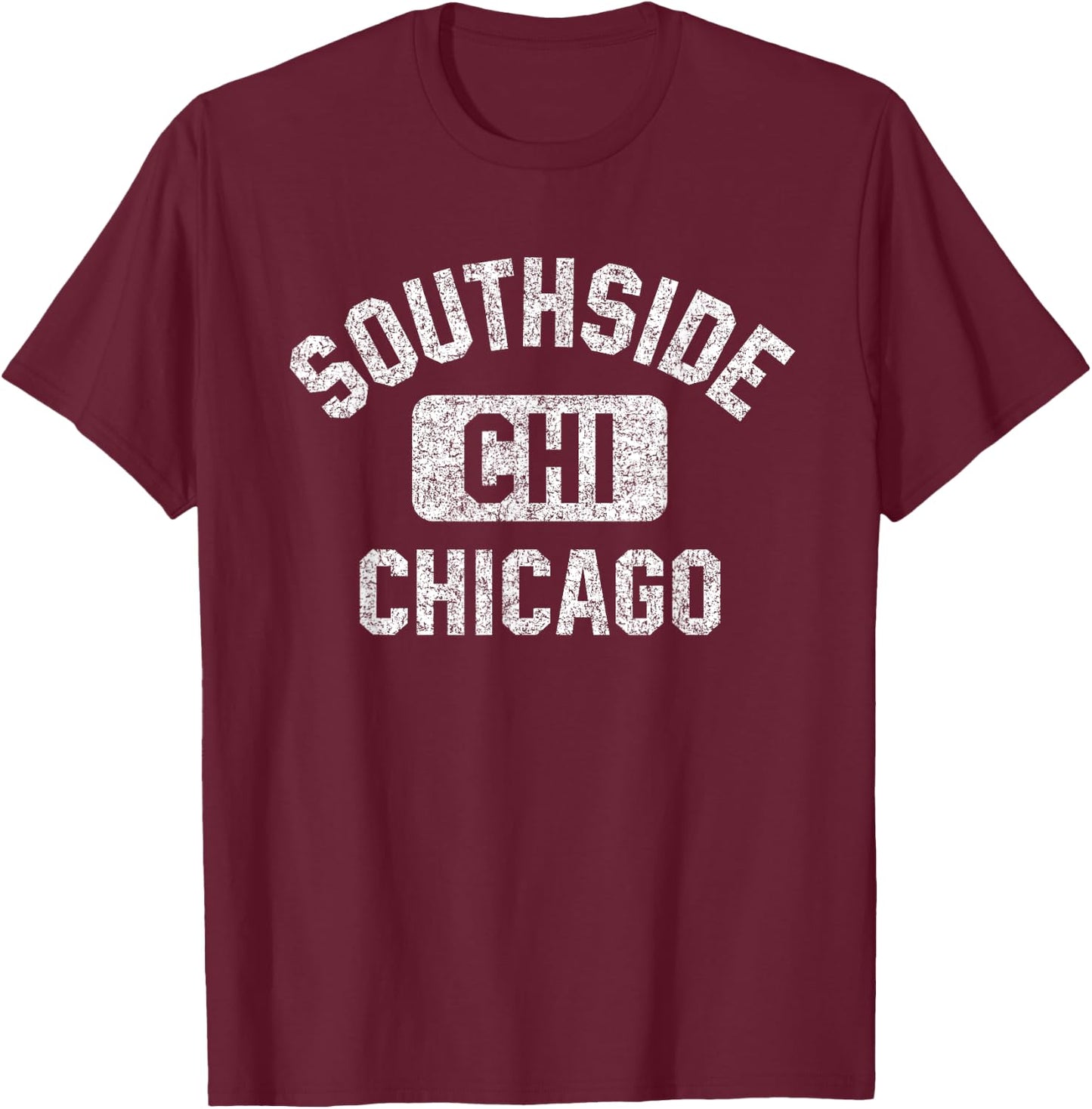 Southside Chicago CHI Gym Style Distressed Print T-Shirt - T-Shirt | Maroon