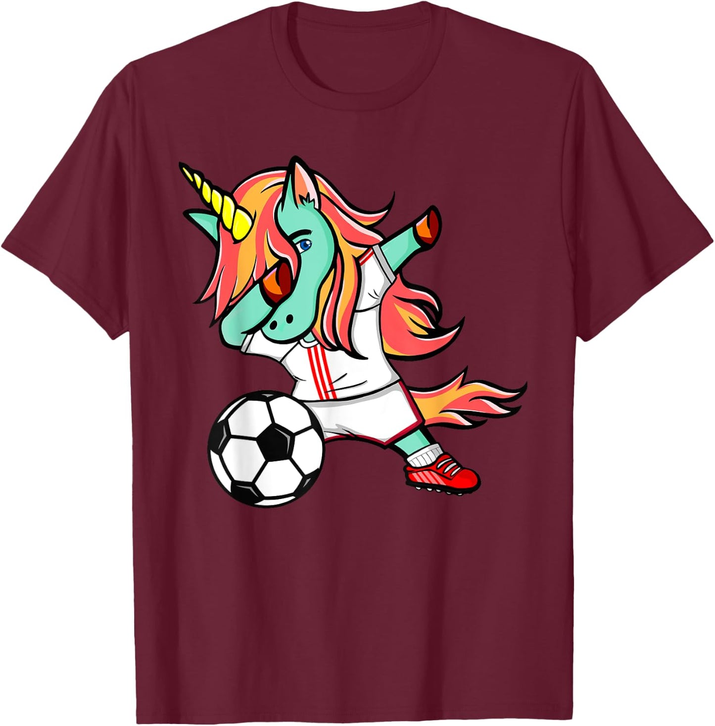 Dabbing Unicorn Soccer On White Red Sport Football Jersey T-Shirt - T-Shirt | Maroon