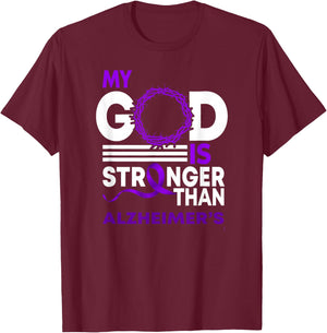 My God Is Stronger Than Alzheimer's Awareness Ribbon T-Shirt - T-Shirt | Maroon