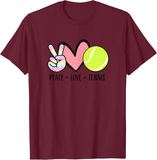 Peace Love Tennis Cute Teen Little Girls Pastel T-Shirt - T-Shirt | Maroon