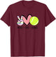 Peace Love Tennis Cute Teen Little Girls Pastel T-Shirt - T-Shirt | Maroon