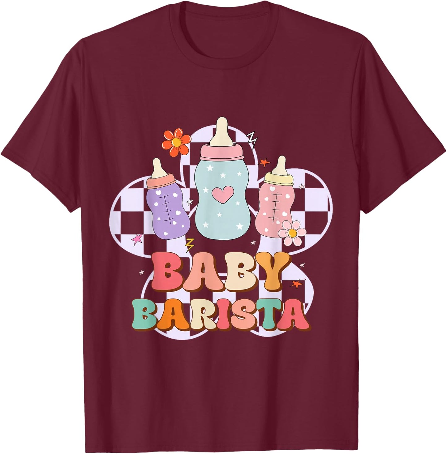 Mother Baby Nurse Funny NICU Nurse Milk Bottle Baby Barista T-Shirt - T-Shirt | Maroon