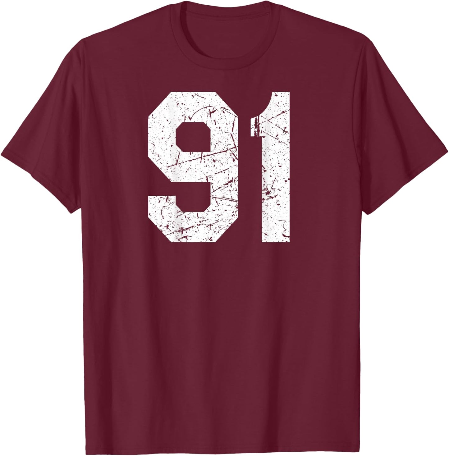 Jersey Uniform Number #91, 91st T-Shirt - T-Shirt | Maroon