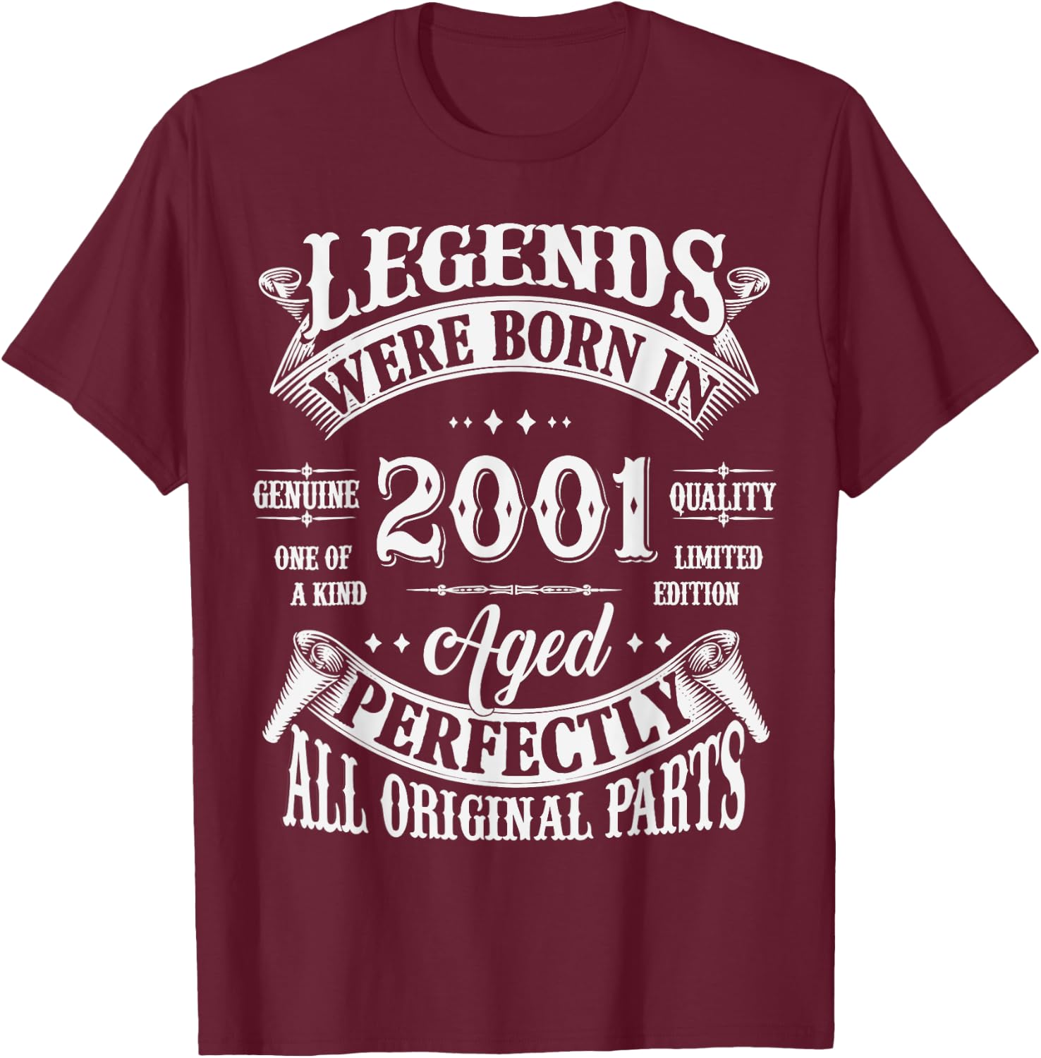 24th Birthday 24 Years Old Vintage Legends Born In 2001 T-Shirt - T-Shirt | Maroon