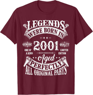 24th Birthday 24 Years Old Vintage Legends Born In 2001 T-Shirt - T-Shirt | Maroon