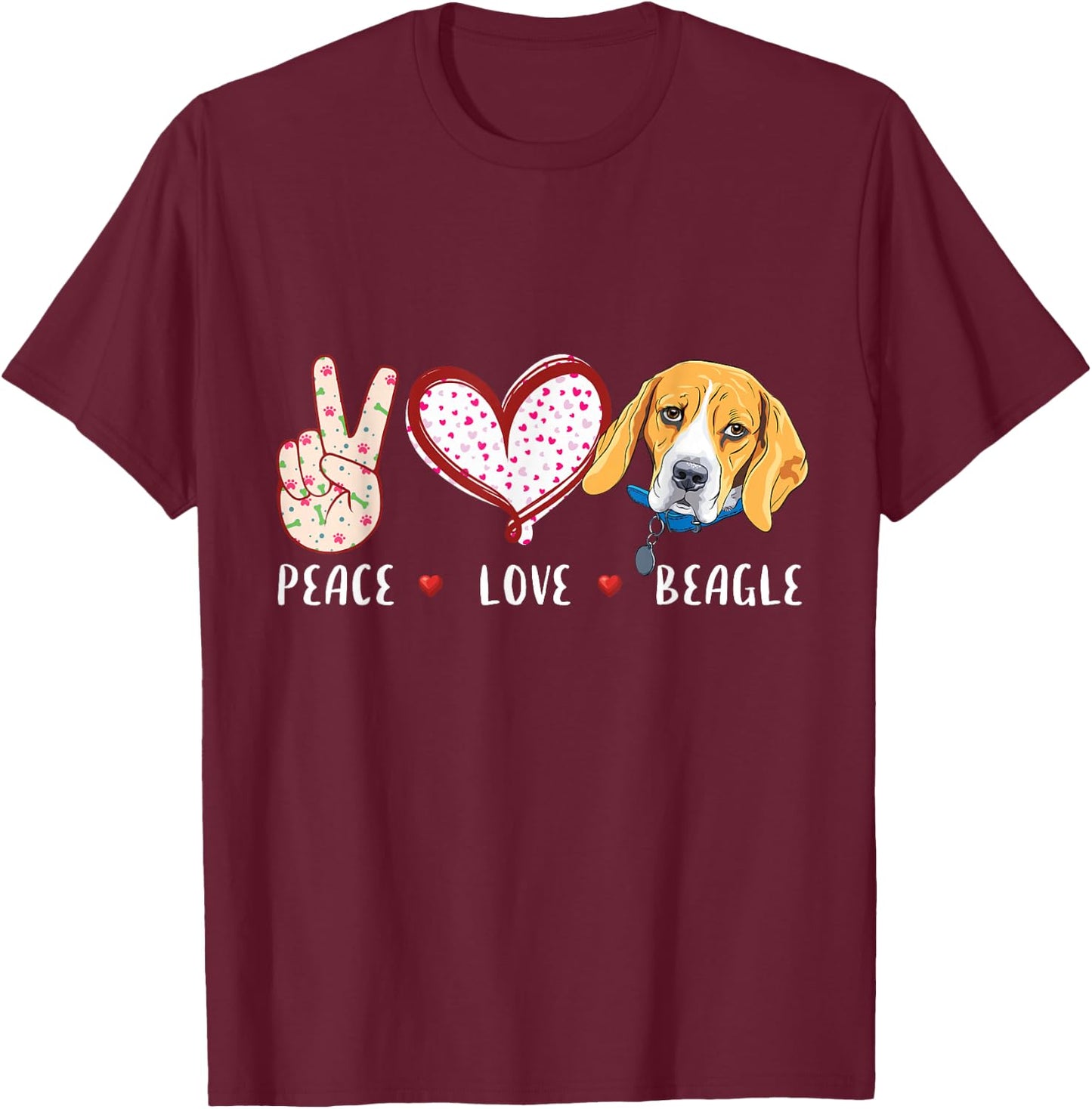 Peace Love Beagle Gift Women Kids Beagle Dog T-Shirt - T-Shirt | Maroon