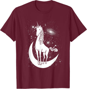 Unicorn Standing on Crescent Moon Magic Unicorn Gift T-Shirt - T-Shirt | Maroon