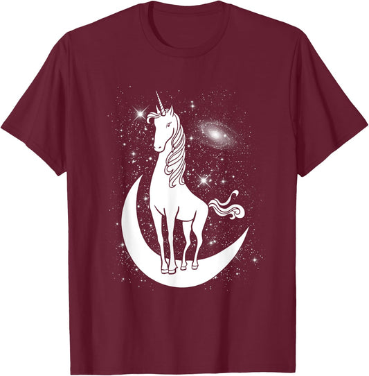 Unicorn Standing on Crescent Moon Magic Unicorn Gift T-Shirt - T-Shirt | Maroon