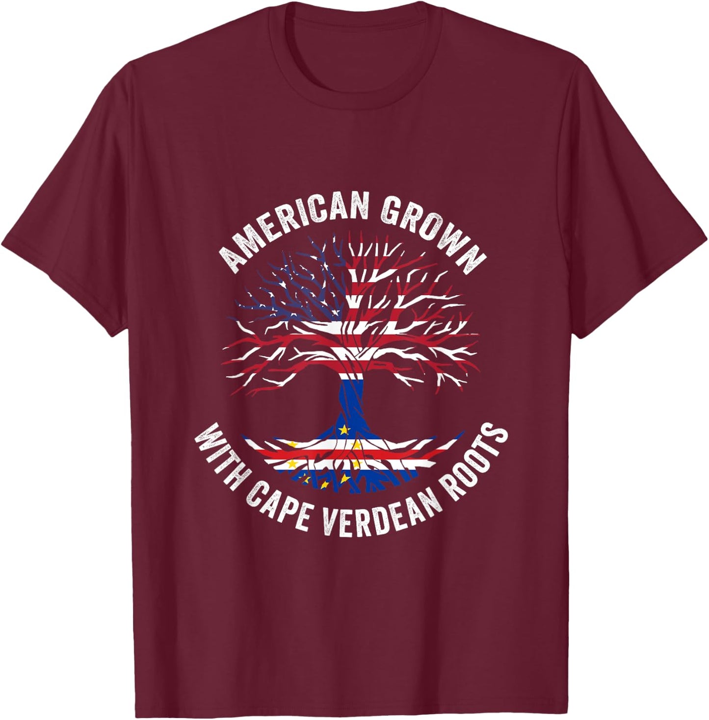 USA American Grown Cape Verdean With Roots Cape Verde T-Shirt - T-Shirt | Maroon