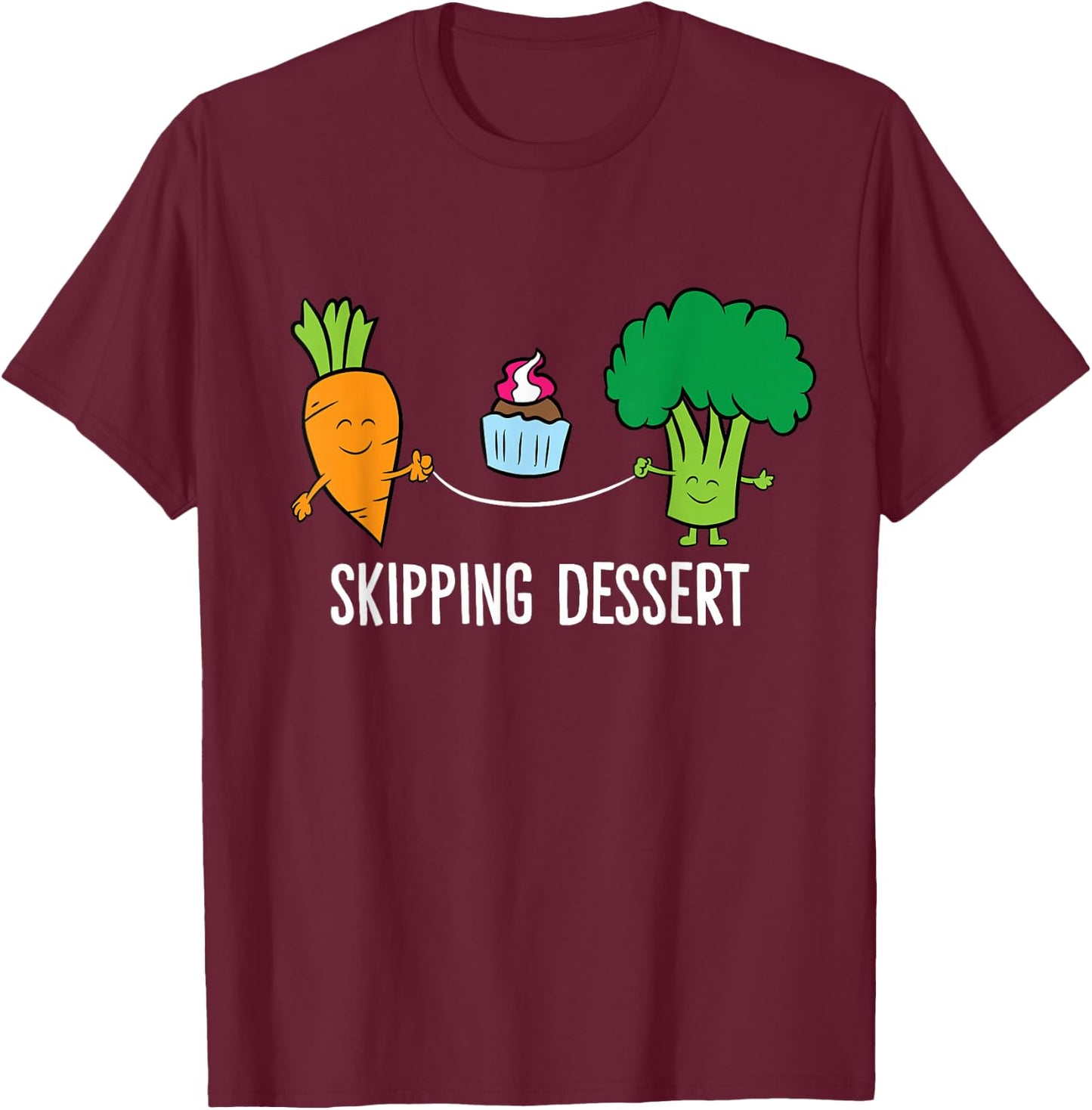 Broccoli Carrot Vegetable Skipping Dessert Cupcake T-Shirt - T-Shirt | Maroon