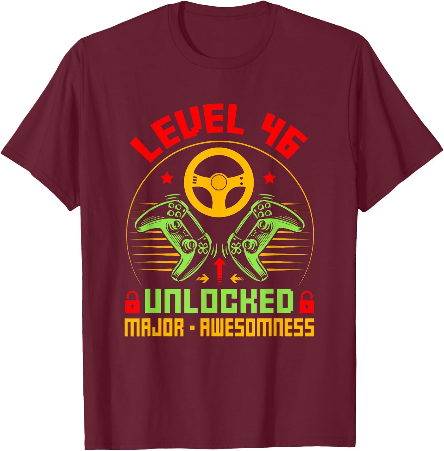 Unlocked Level 46 Birthday Boy Video Game Controller T-Shirt - T-Shirt | Maroon