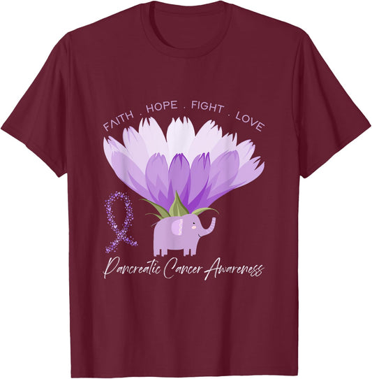 Purple Ribbon Gift Pancreatic Cancer Awareness T-Shirt - T-Shirt | Maroon