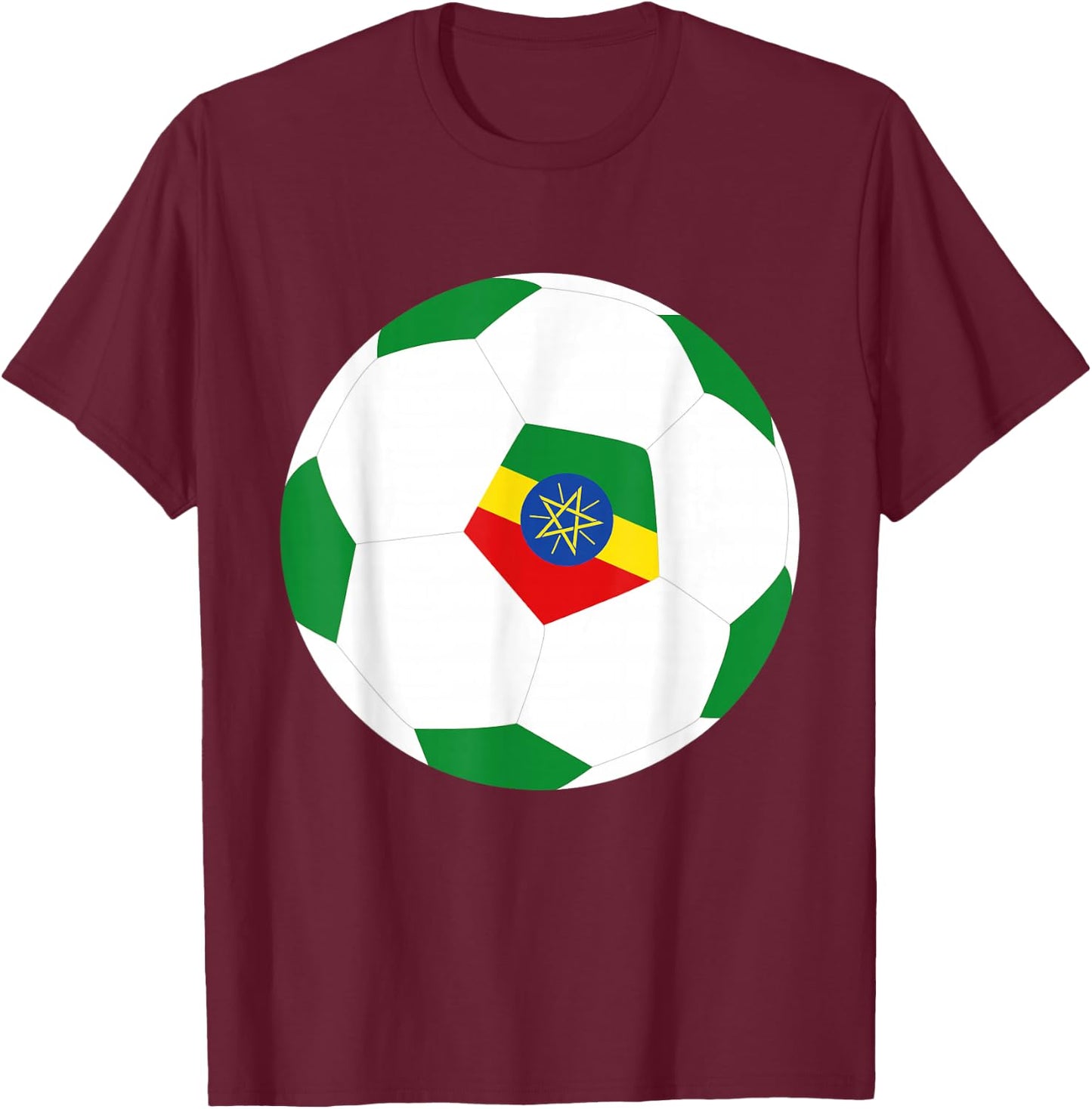 Ethiopia Soccer Ball Ethiopian Flag Jersey Pride Print T-Shirt - T-Shirt | Maroon