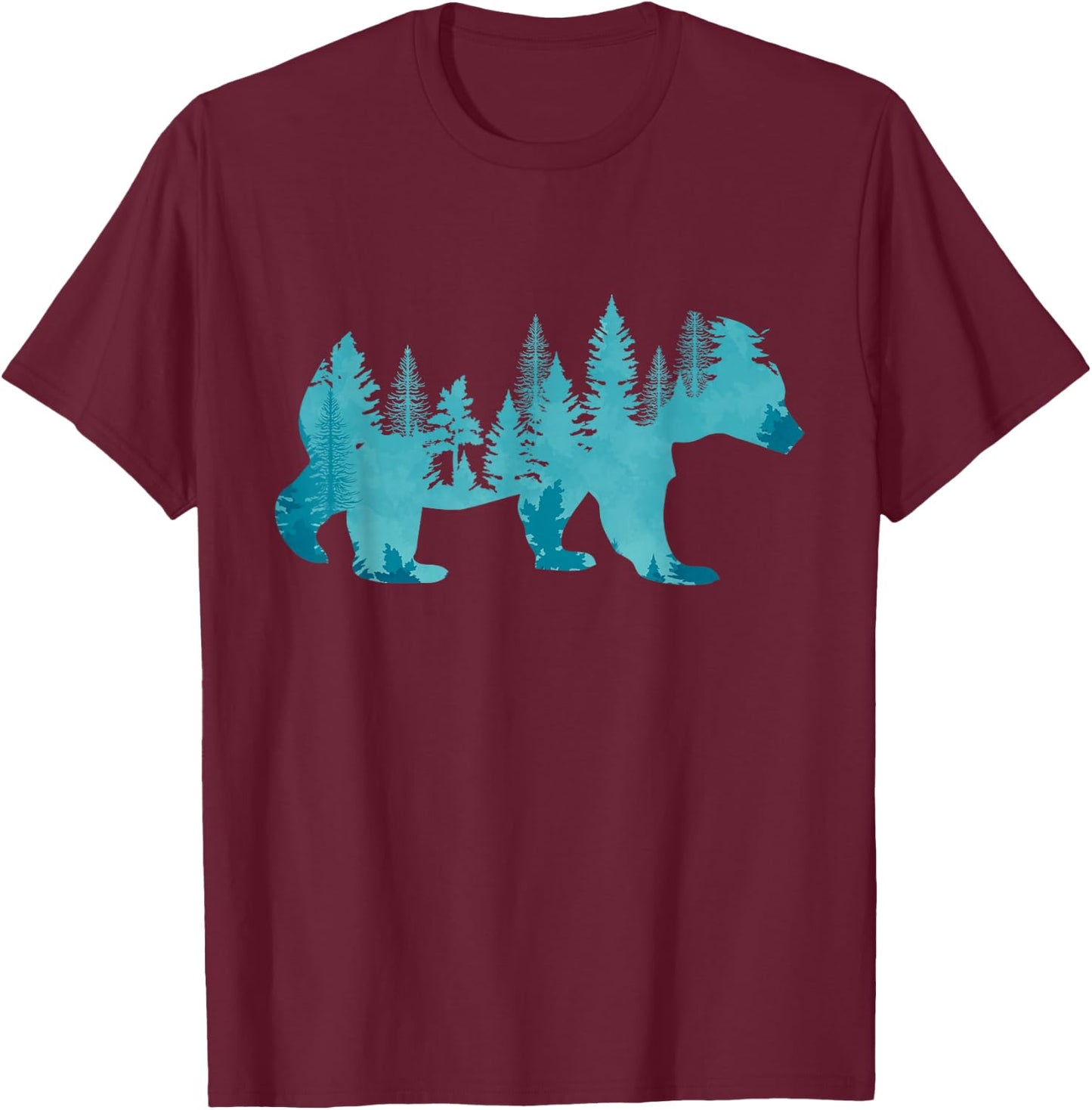 Nature Forest Mountains Trees Wildlife Animal Brown Bear Small T-Shirt - T-Shirt | Maroon