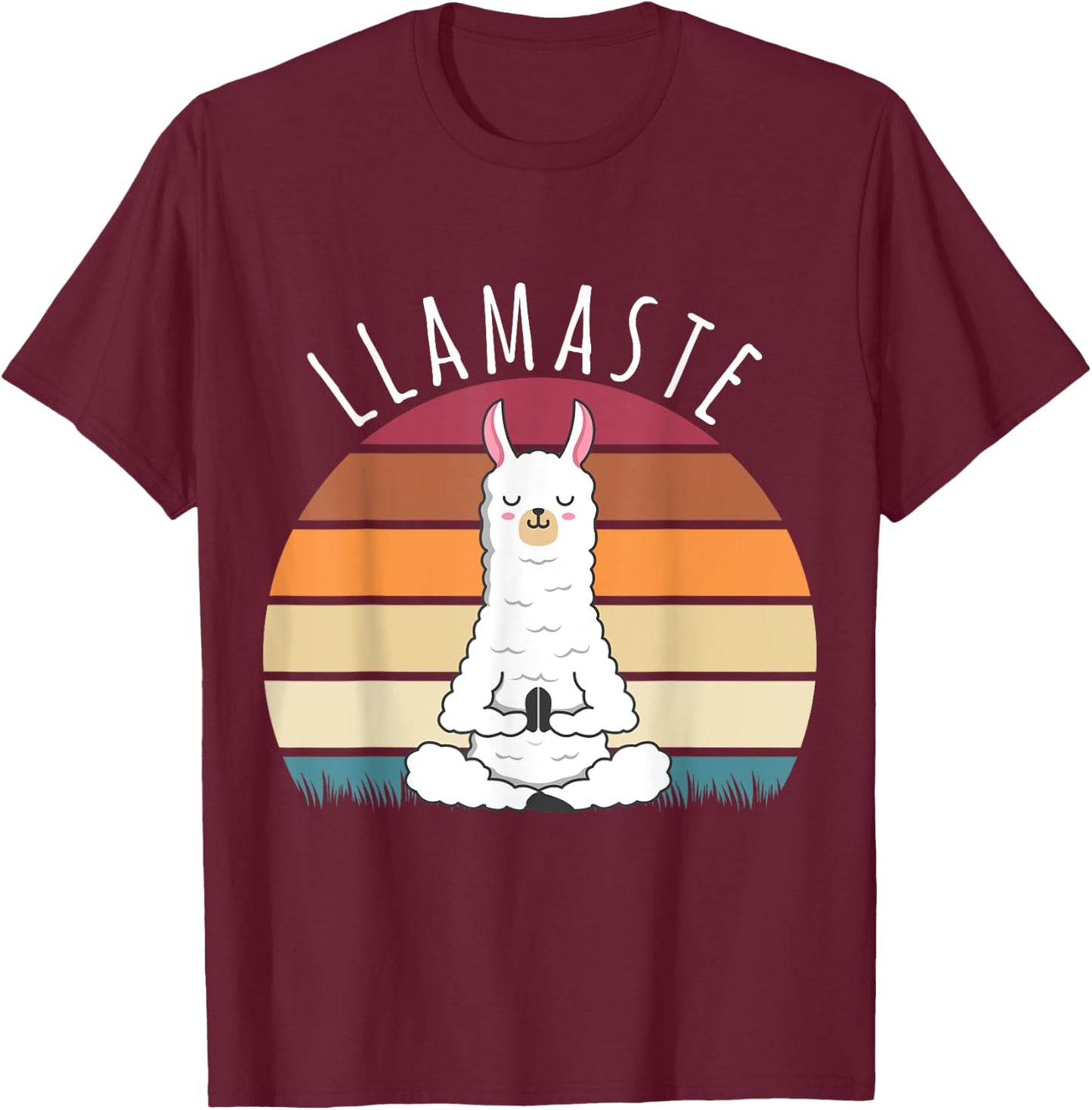 Funny Llama Llamaste Yoga Vintage Lama Yoga Pose Meditation T-Shirt - T-Shirt | Maroon