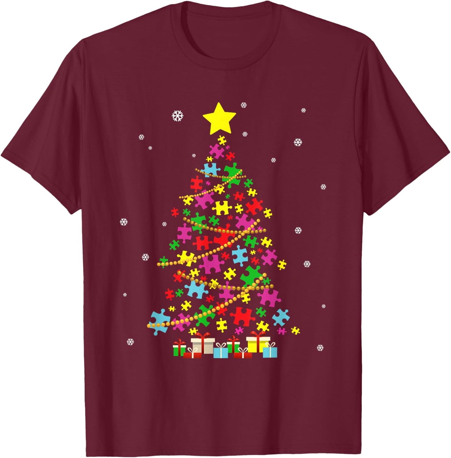 Autism Christmas Tree Autism Christmas T-Shirt - T-Shirt | Maroon