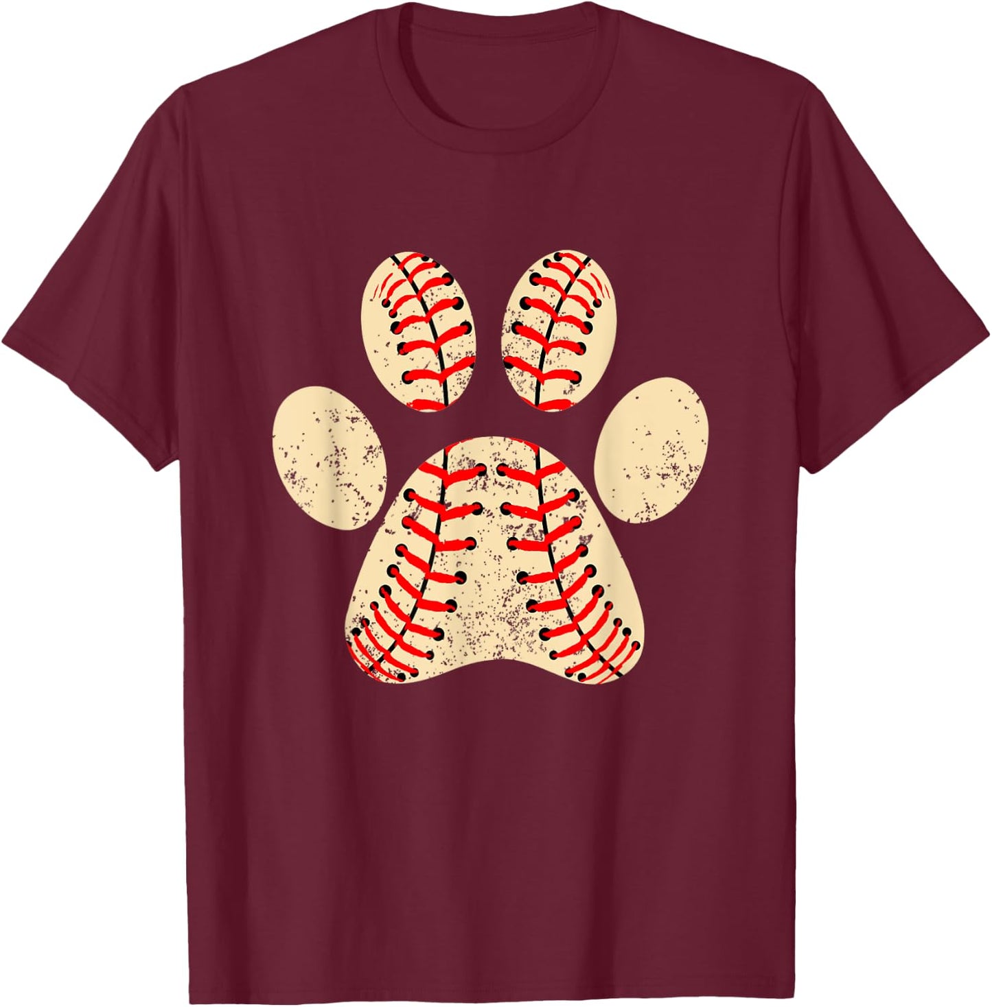 Baseball Dog Paw Print Sports Puppy Lover Mom Dad T-Shirt - T-Shirt | Maroon