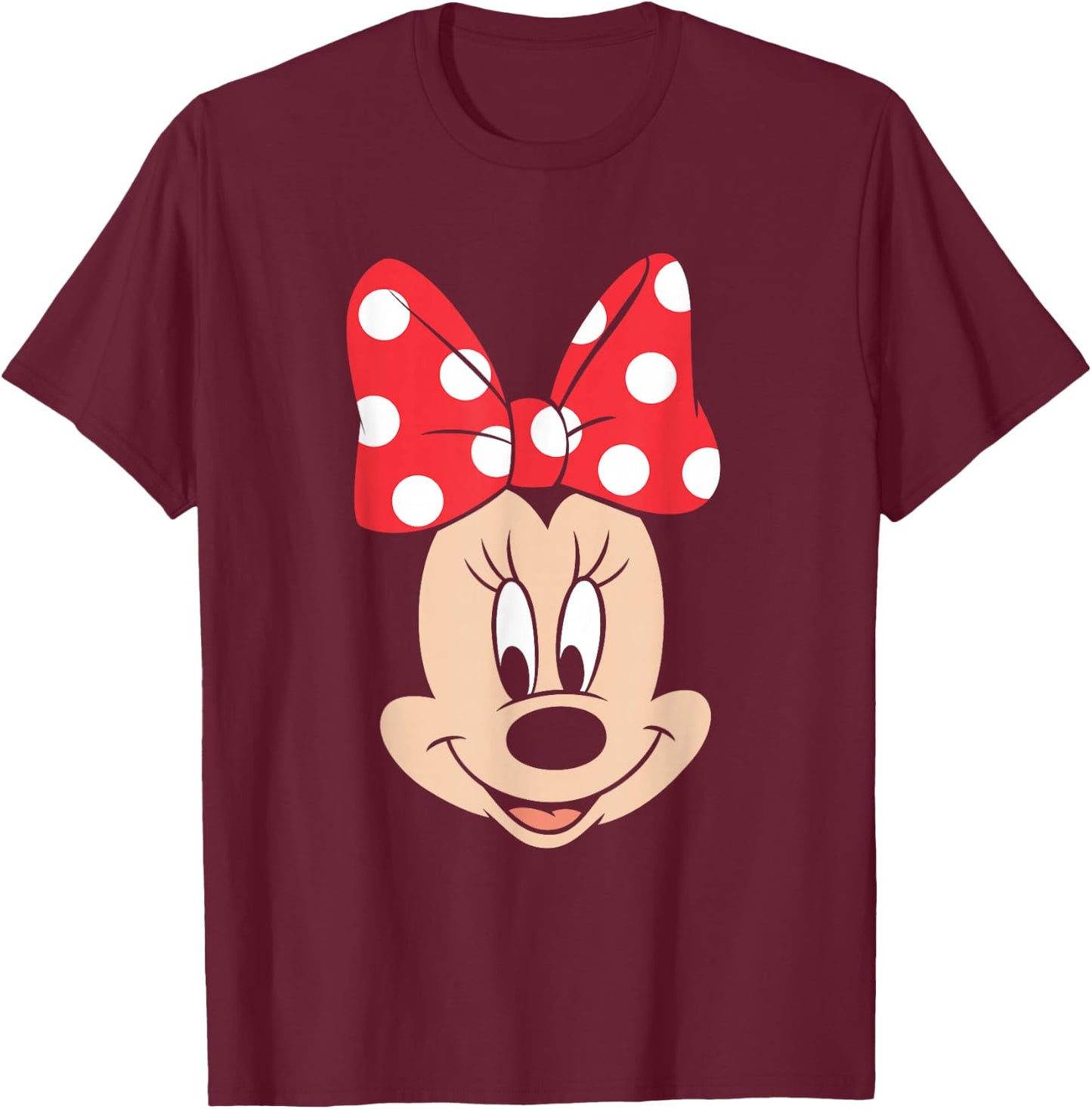 Disney Minnie Mouse Polka Dot Bow Big Face T-Shirt - T-Shirt | Maroon