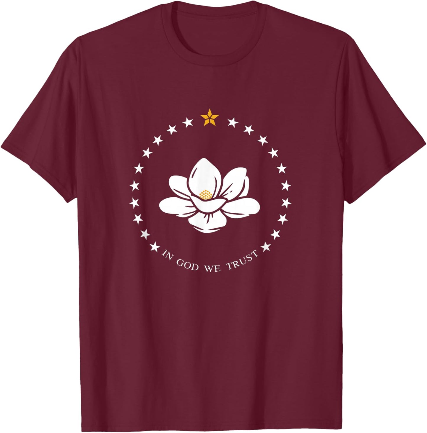Mississippi Flag Magnolia In God We Trust T-Shirt - T-Shirt | Maroon