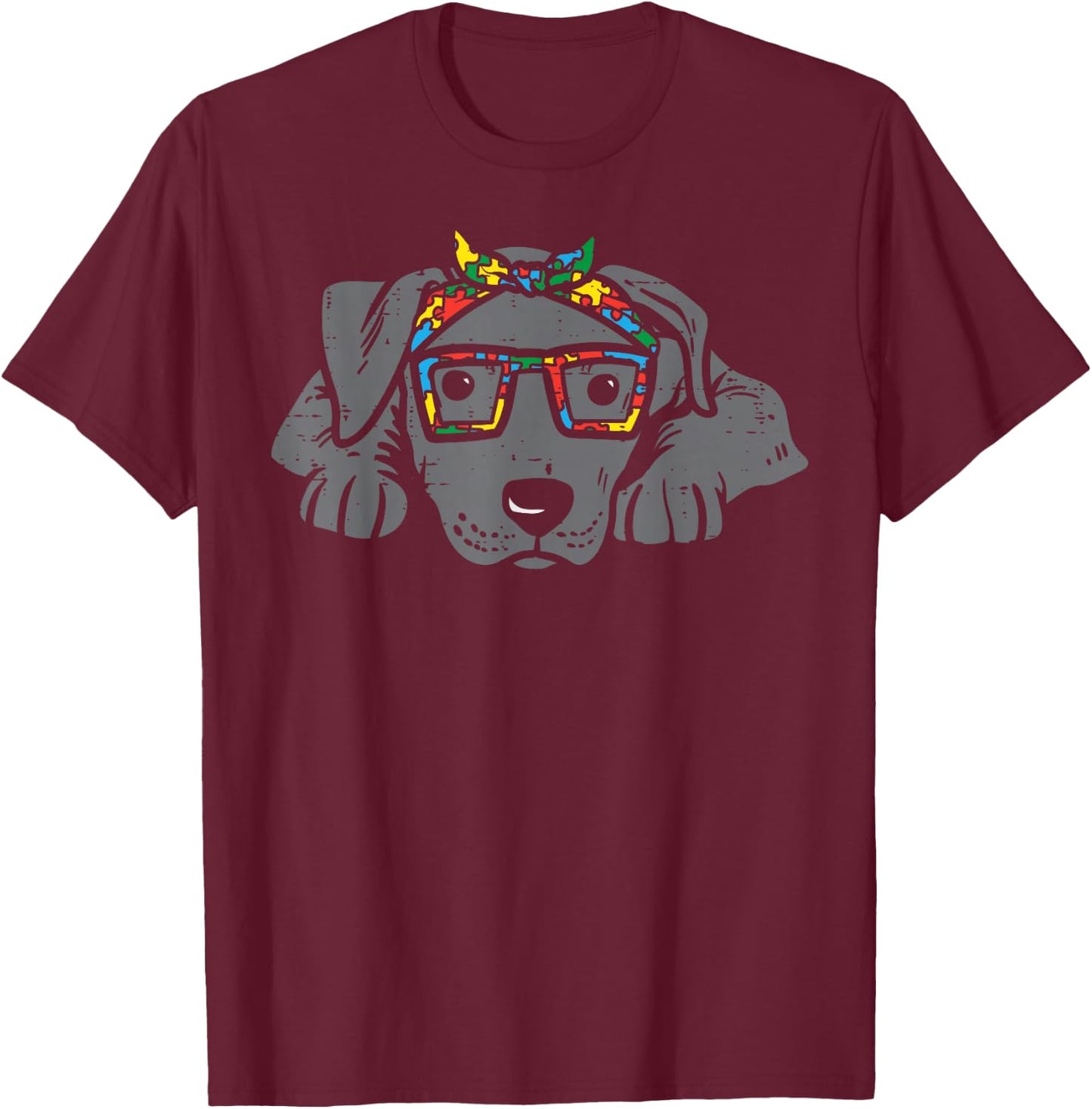 Pitbull Puzzle Bandana Glasses Autism Awareness Pitties Dog T-Shirt - T-Shirt | Maroon