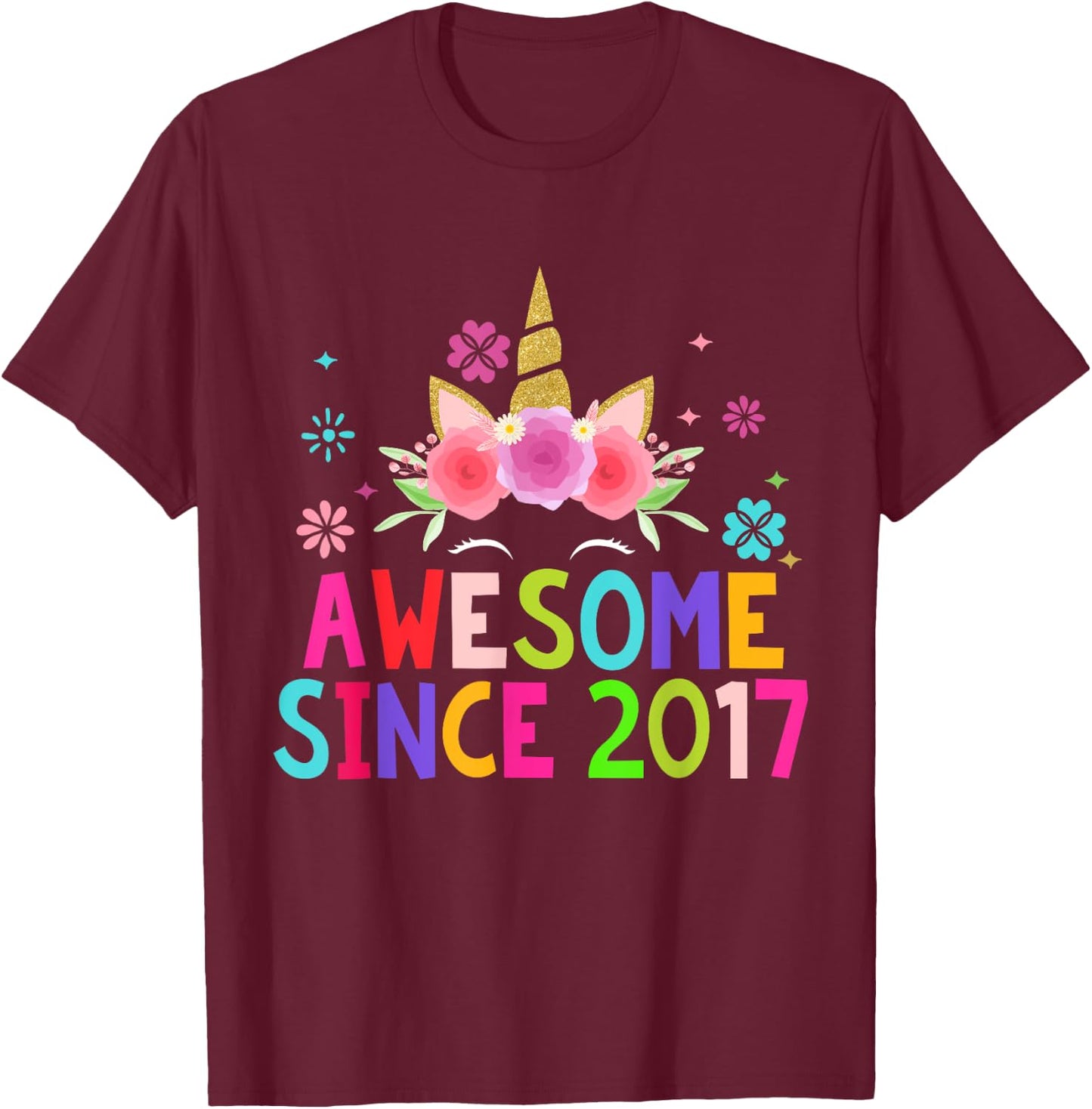 3rd Birthday Unicorn 3 Years Old Girl Awesome Since 2017 T-Shirt - T-Shirt | Maroon