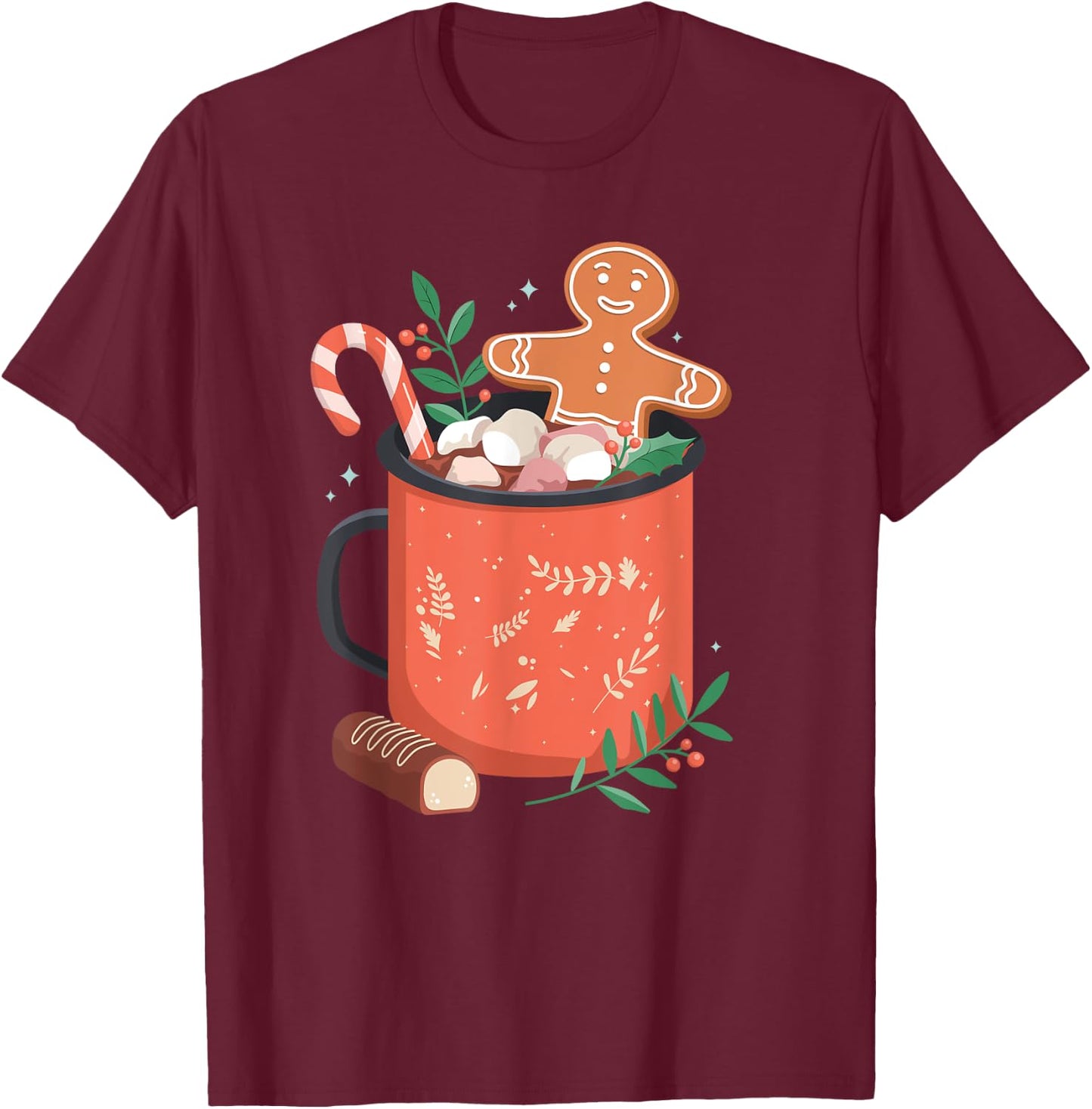 Hot Cocoa Mug Gingerbread Cookie Xmas Christmas Holiday T-Shirt - T-Shirt | Maroon