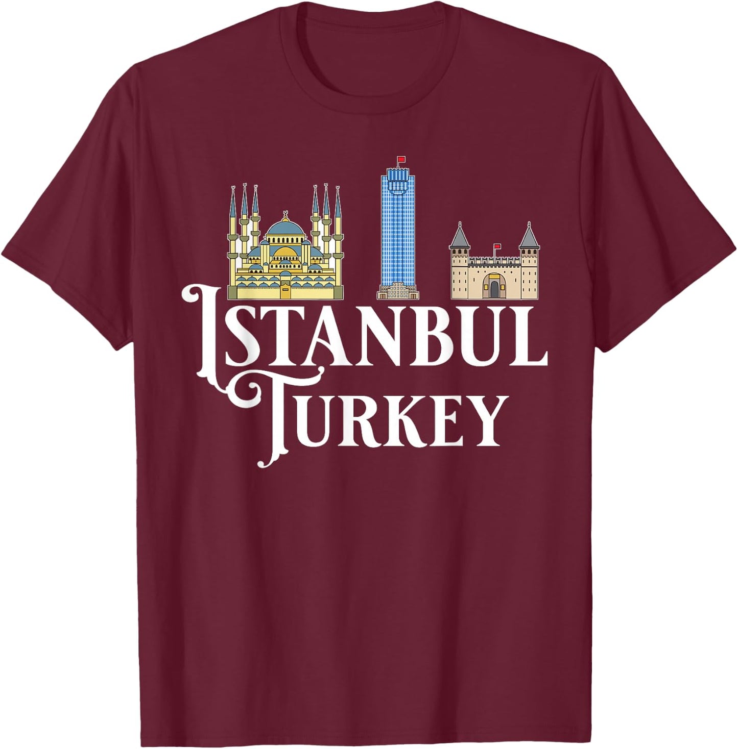 Istanbul Turkey City Skyline Map Travel T-Shirt - T-Shirt | Maroon