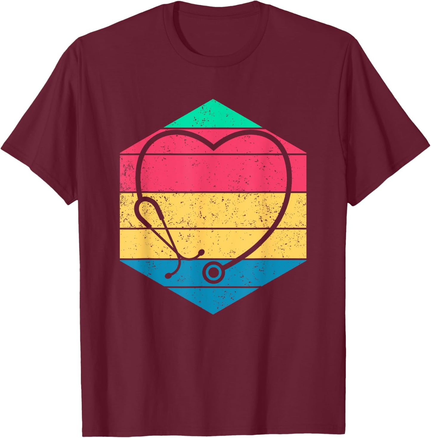 Nursery Medicine Nursing Gift Hospital Cute Stethoscope Heart Retro Nurse T-Shirt - T-Shirt | Maroon