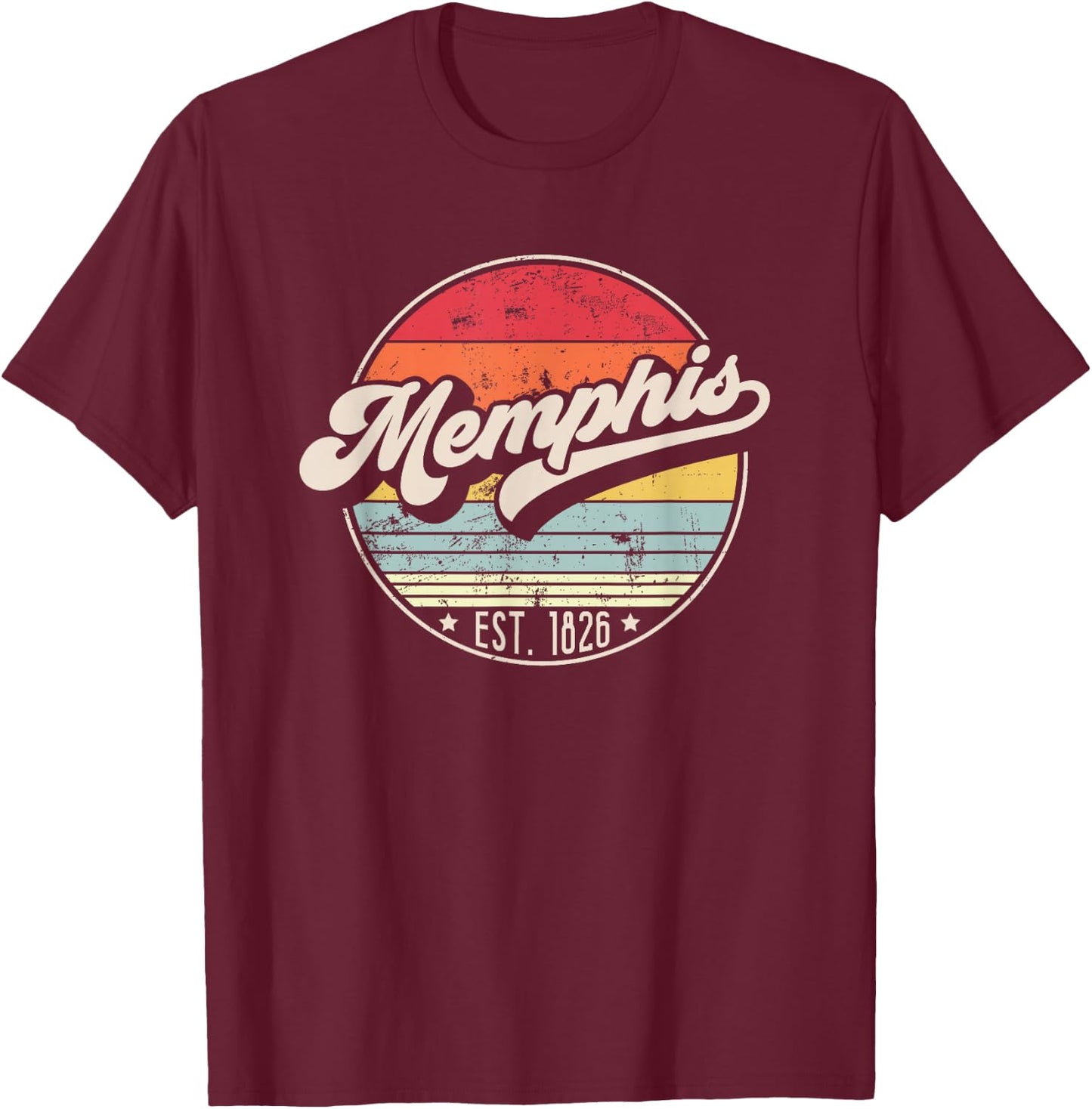 Retro Memphis TN Home City 70s Style Sunset Gift T-Shirt - T-Shirt | Maroon