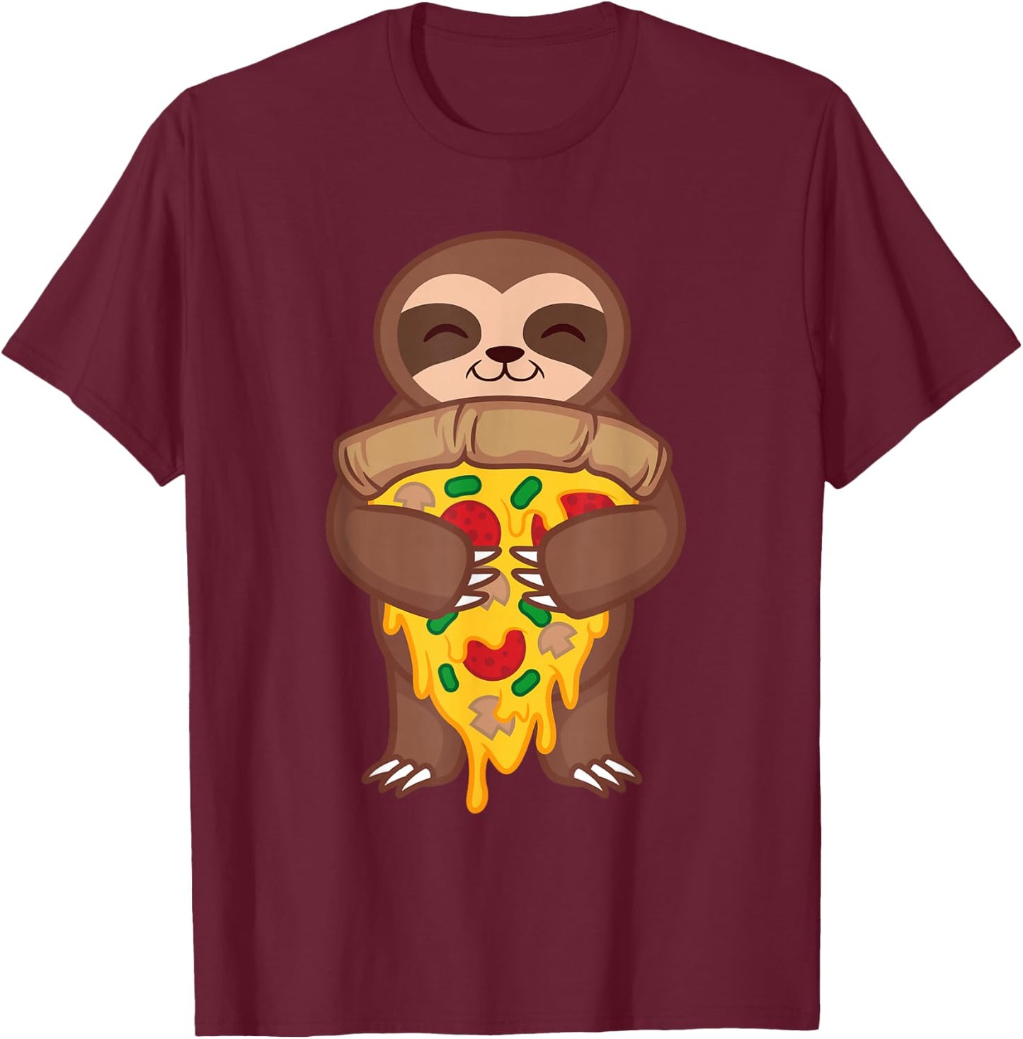 Sloth Holding Pepperoni Pizza Funny Foodie Animal Lover Gift T-Shirt - T-Shirt | Maroon