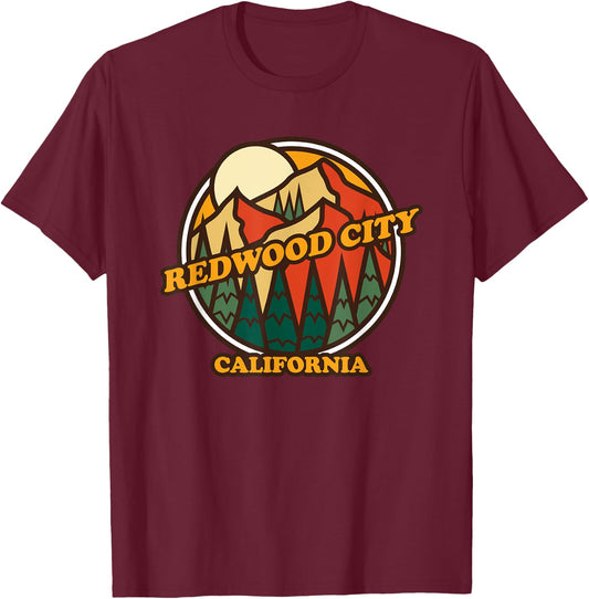 Vintage Redwood City, California Mountain Hiking Souvenir T-Shirt - T-Shirt | Maroon