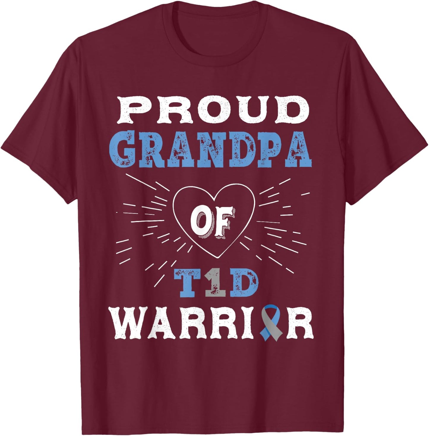 T1D Proud Grandpa Diabetes Awareness Type 1 Insulin Pancreas T-Shirt - T-Shirt | Maroon