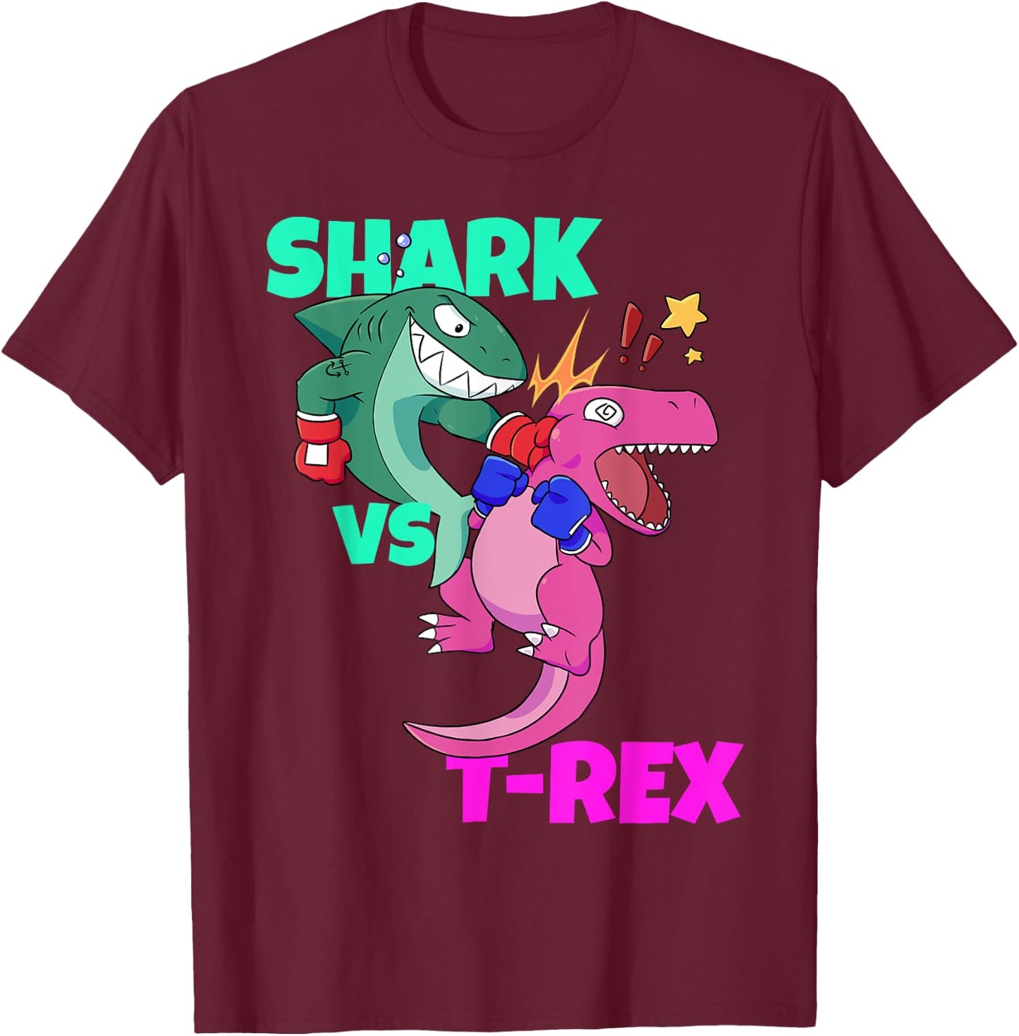 Shark vs Dinosaur T rex Boxing Gloves for Kids Boys Gift T-Shirt - T-Shirt | Maroon