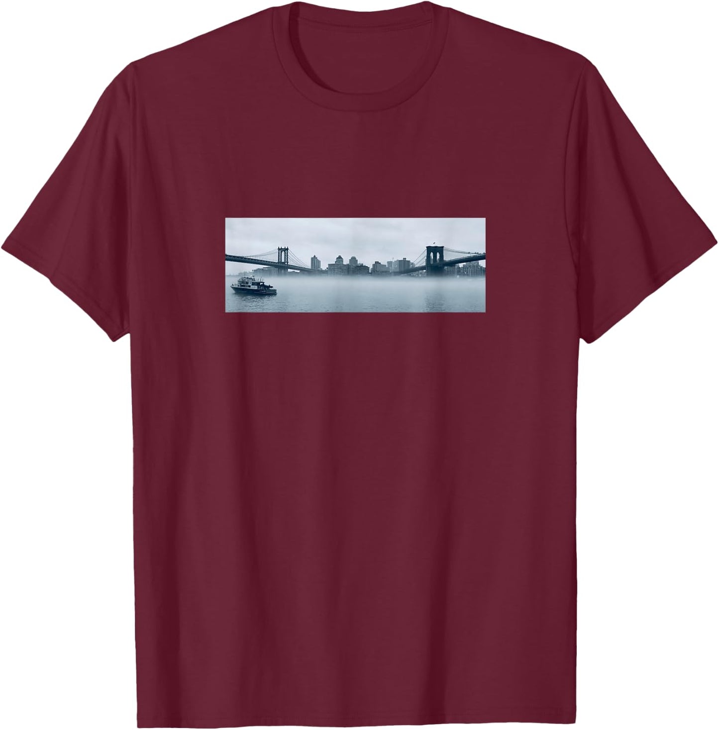 NYC Streetwear | Manhattan and Brooklyn Bridge | Cool Style T-Shirt - T-Shirt | Maroon