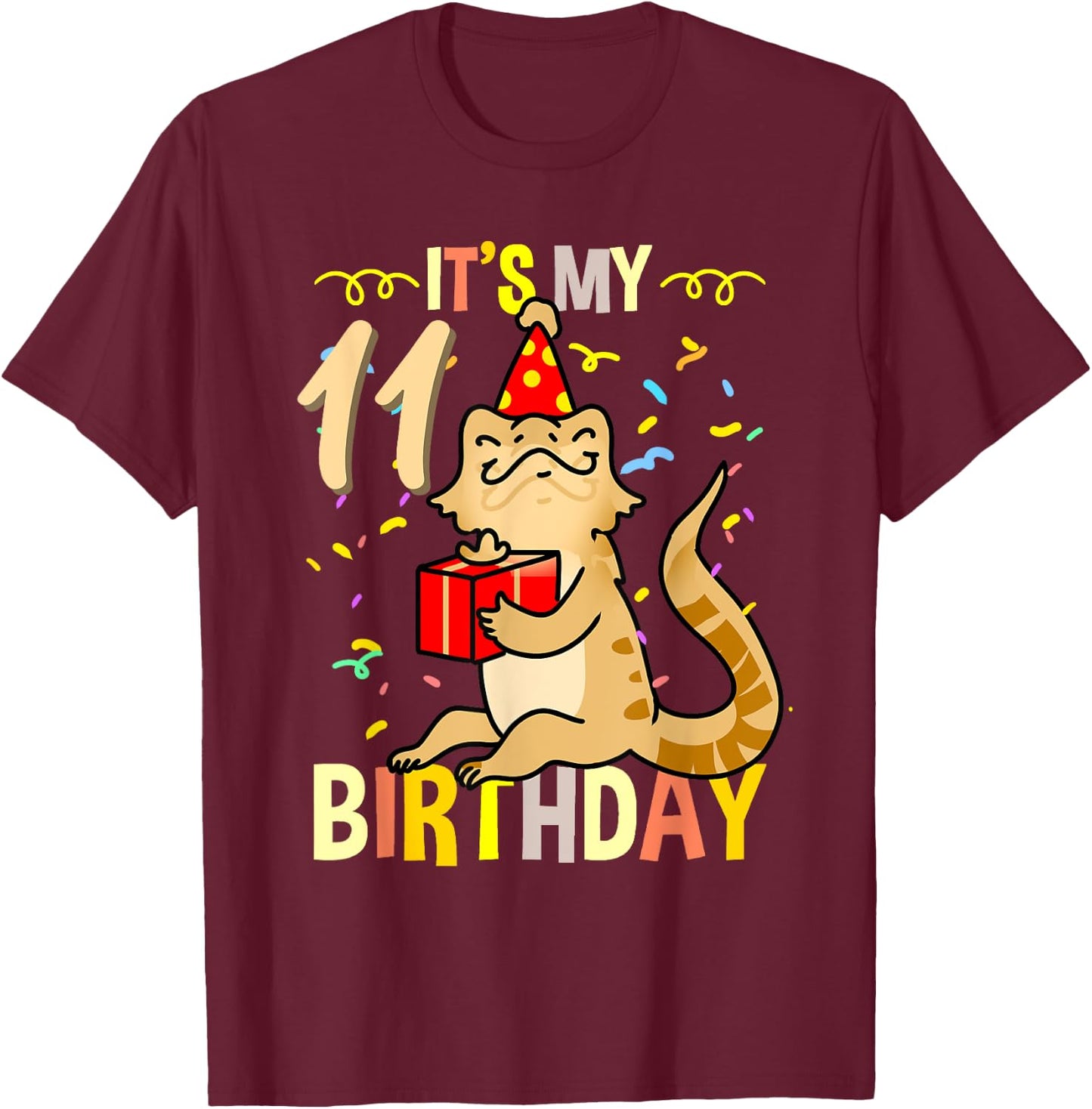 Its My 11th Birthday Bearded Dragon Lizard Lover T-Shirt - T-Shirt | Maroon