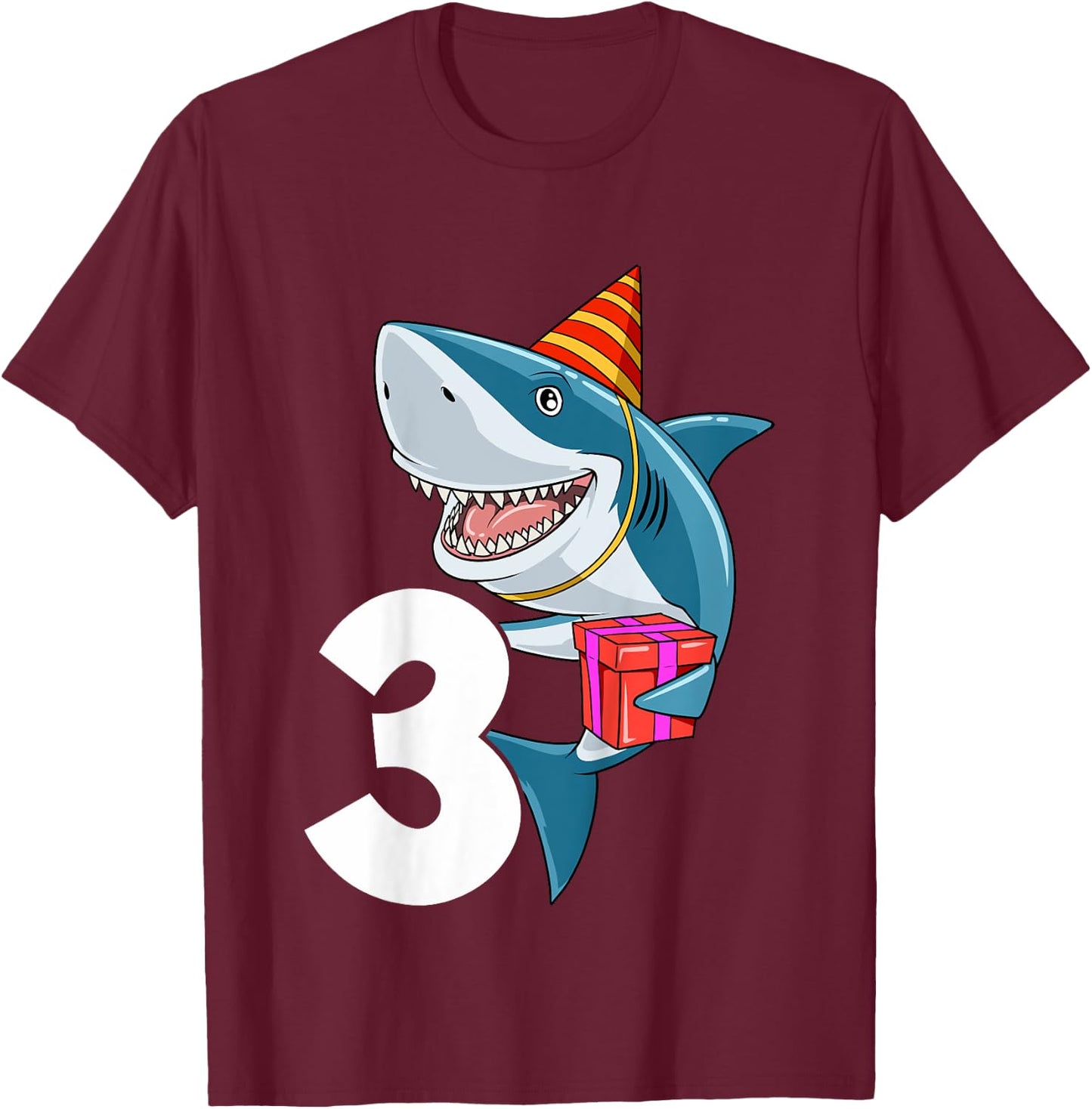 Kids Shark Birthday 3 Shark 3rd Birthday Outfit Shark 3rd Party T-Shirt - T-Shirt | Maroon