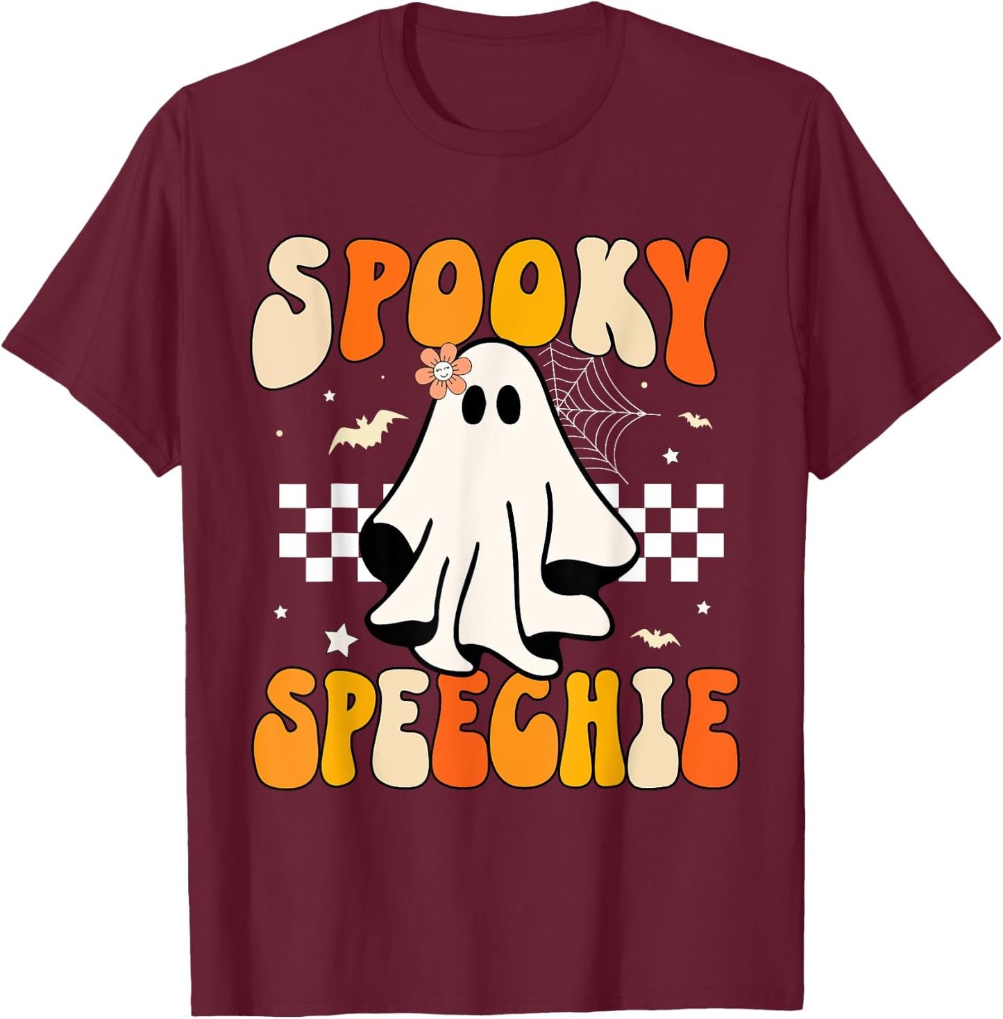 Retro Speech Therapy Halloween Spooky Speechie Language T-Shirt - T-Shirt | Maroon