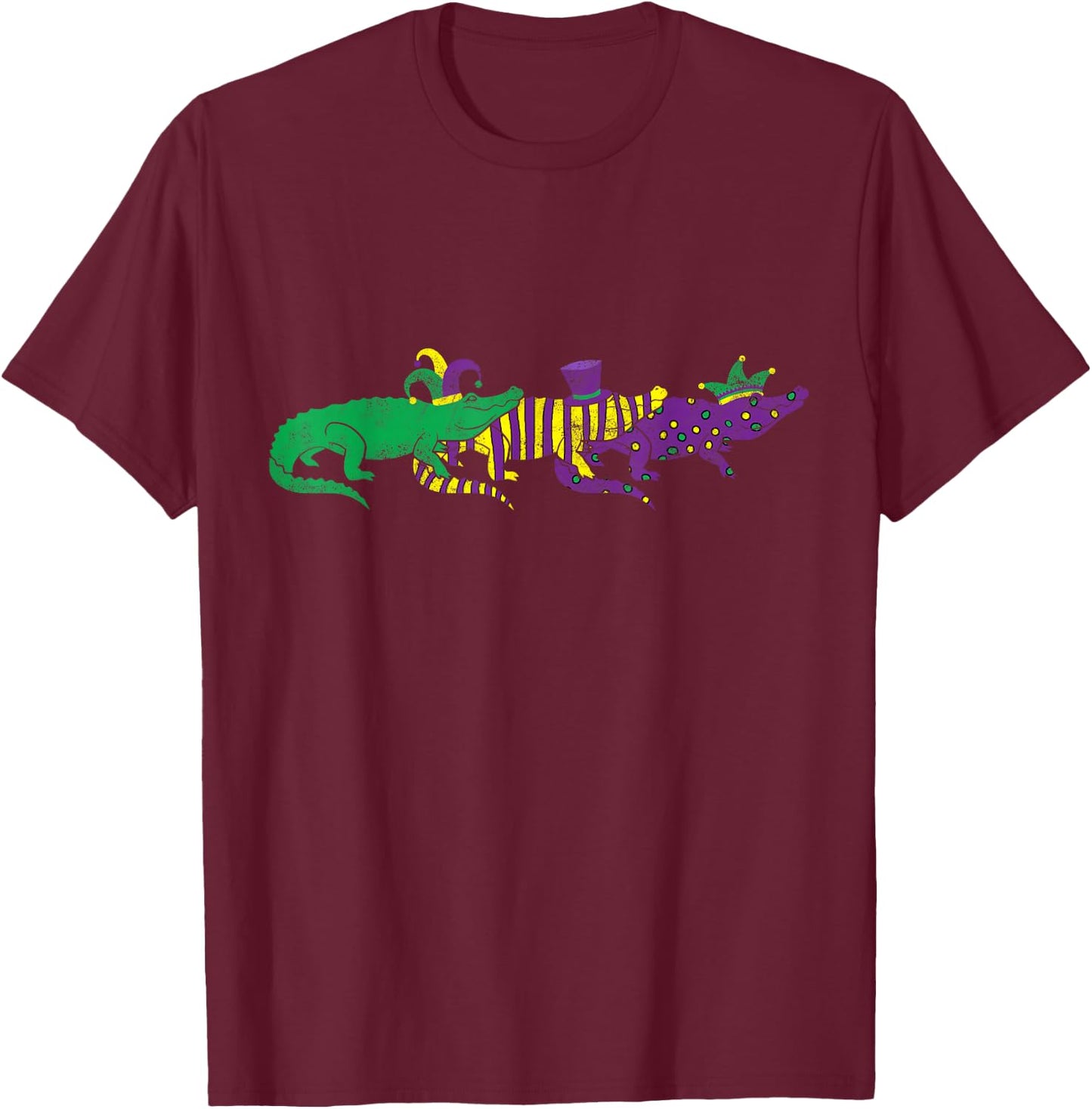 Mardi Gras Alligator Beads Festival Animals Lover Jester Hat T-Shirt - T-Shirt | Maroon
