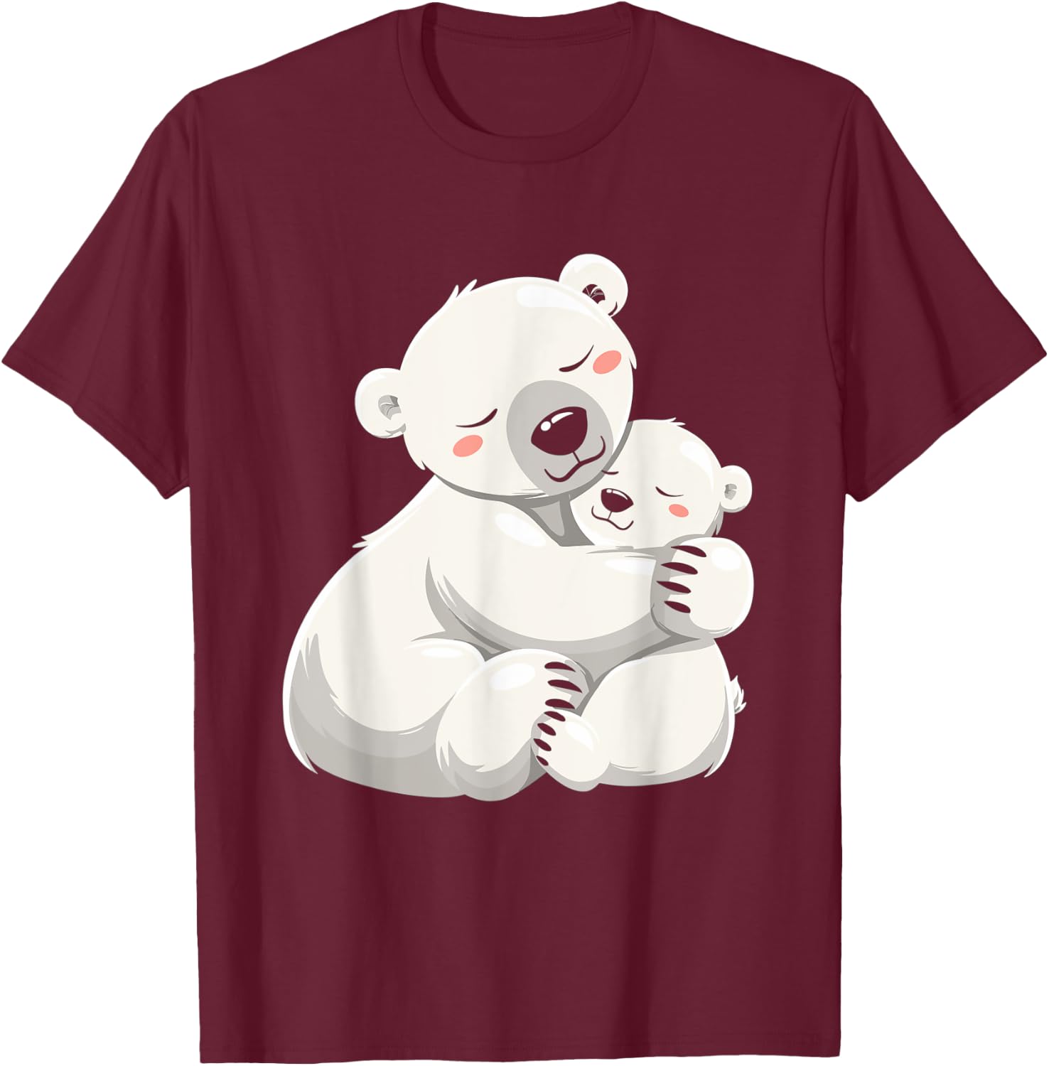 Cute Bear Moms Mothers Day Polar Bear Mom Hugging Baby T-Shirt - T-Shirt | Maroon