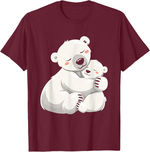 Cute Bear Moms Mothers Day Polar Bear Mom Hugging Baby T-Shirt - T-Shirt | Maroon