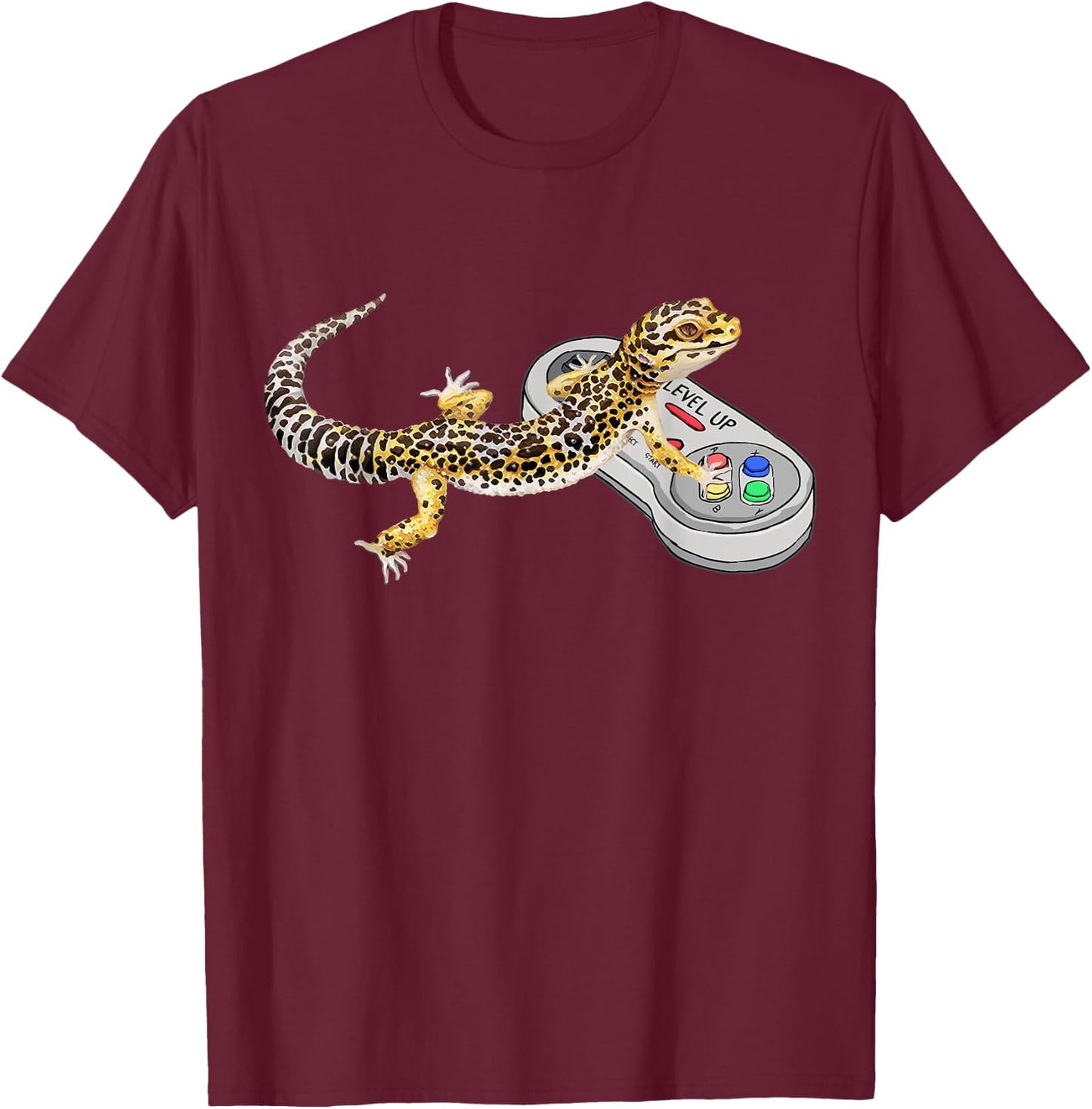 Leopard Gecko Playing Video Game Lizard & Reptiles Gamers Small T-Shirt - T-Shirt | Maroon