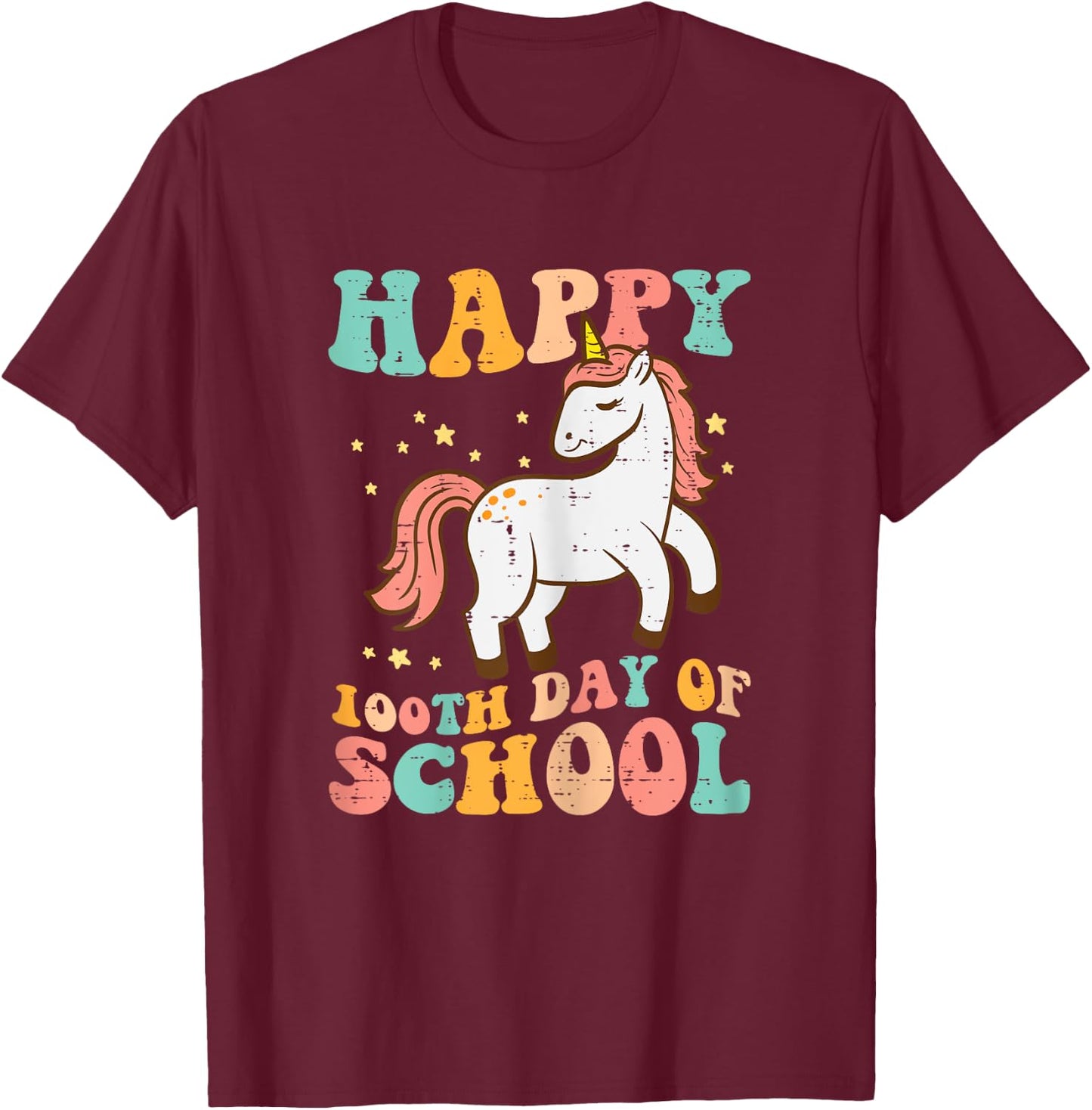 Happy 100th Day School Unicorn Retro 100th Day Women Girls T-Shirt - T-Shirt | Maroon