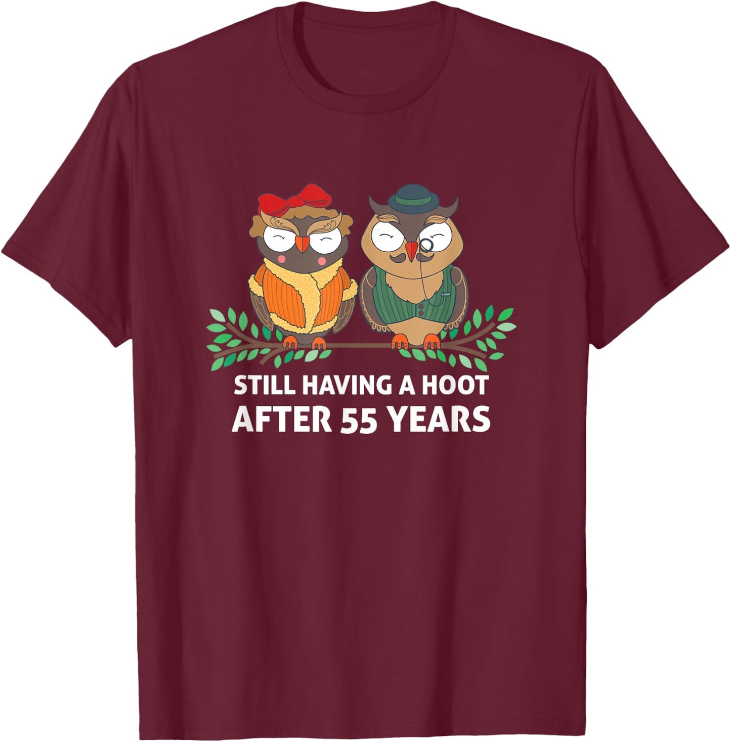 Funny 55th Wedding Anniversary Gift Couple Owls T-Shirt - T-Shirt | Maroon