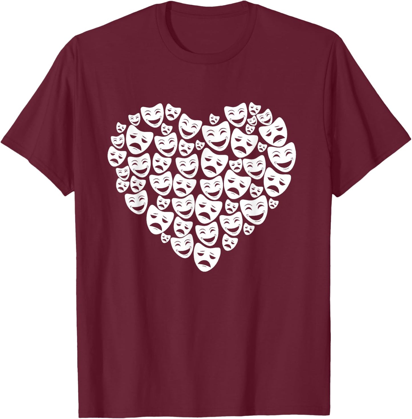 Drama Theatre Mask Lover Heart Gift Actress T-Shirt - T-Shirt | Maroon