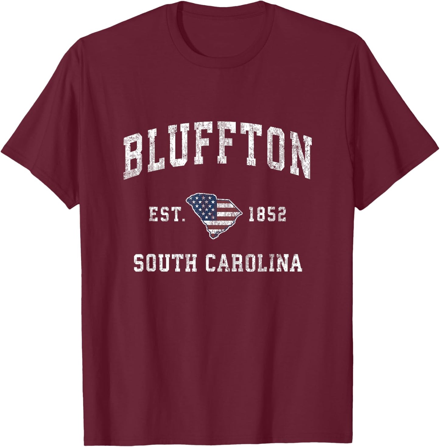 Bluffton South Carolina SC Vintage American Flag Design T-Shirt - T-Shirt | Maroon
