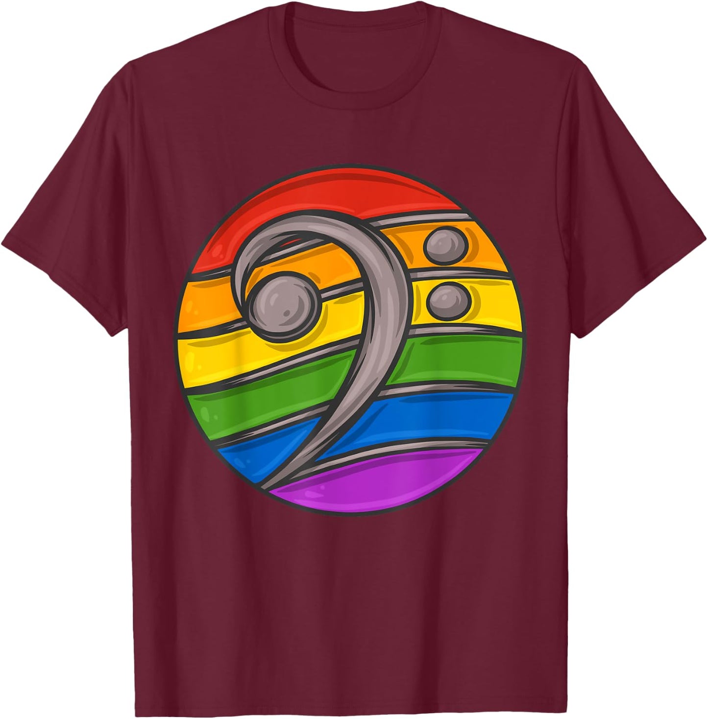 Bass Clef Headphones Notes Music Song Musician Rainbow T-Shirt - T-Shirt | Maroon