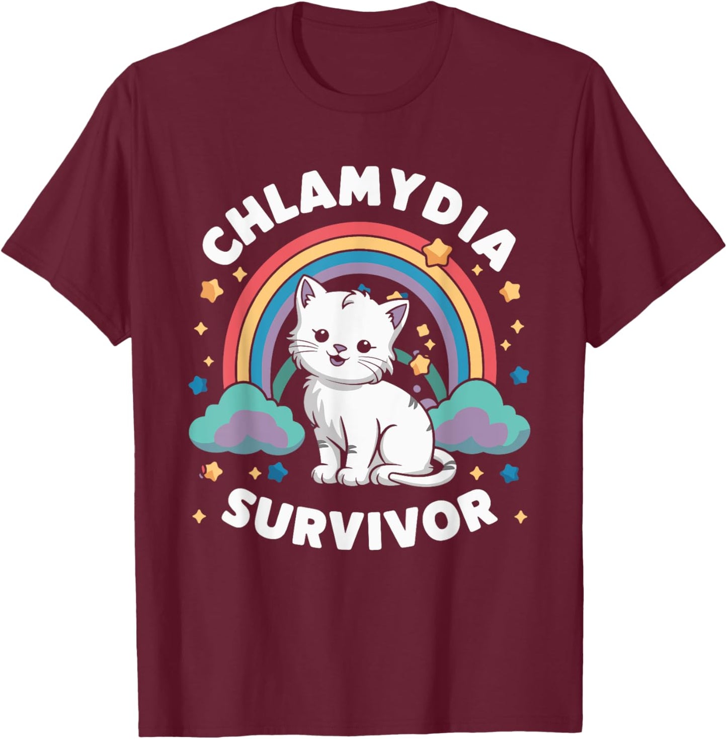 Cat Funny Embarrassing Meme Adult Humor Chlamydia Survivor , Small, Black T-Shirt - T-Shirt | Maroon