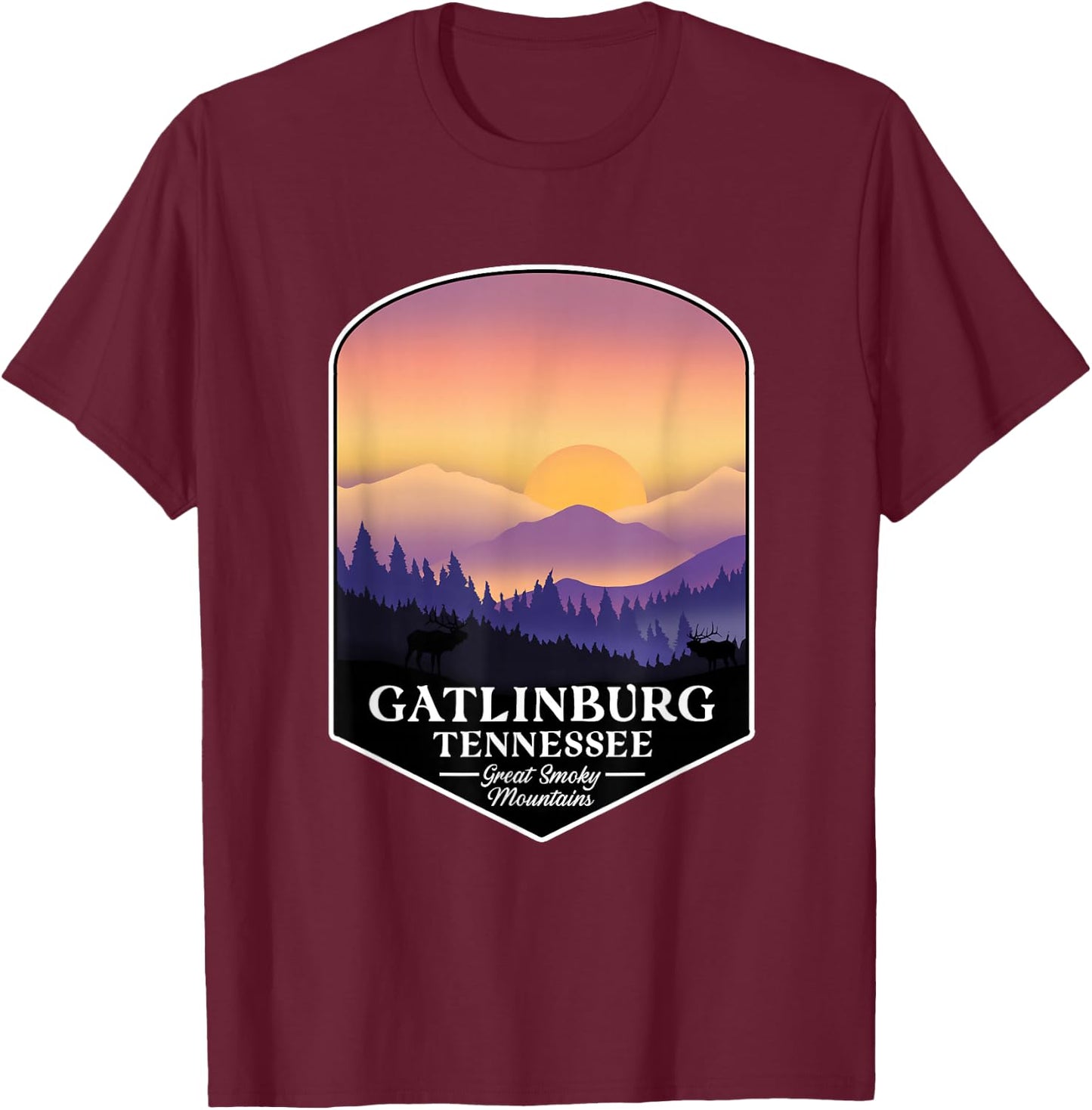 Great Smoky Mountains - Gatlingburg Tennessee Hiking T-Shirt - T-Shirt | Maroon